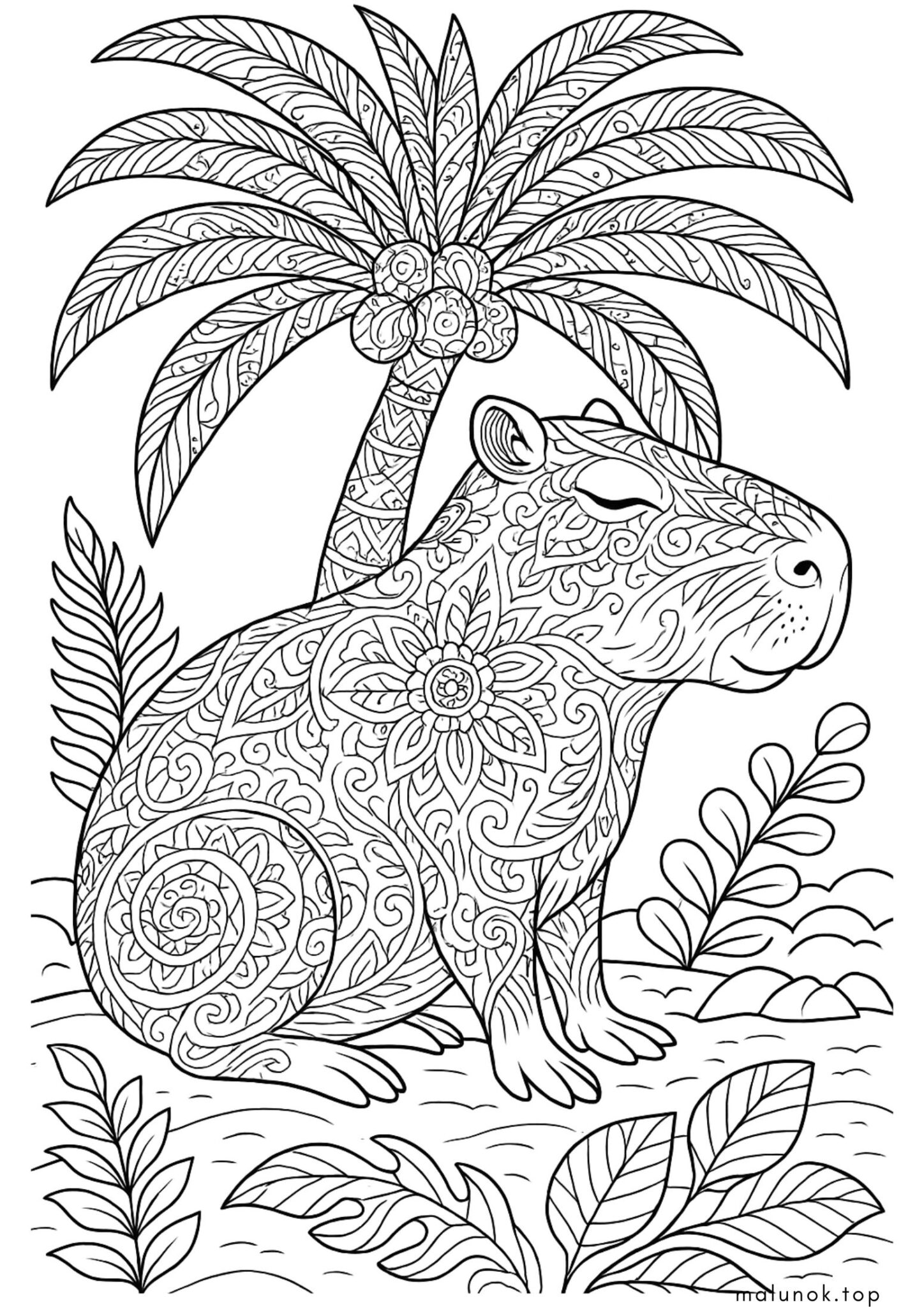 Раскраска Капібара під пальмою антистрес