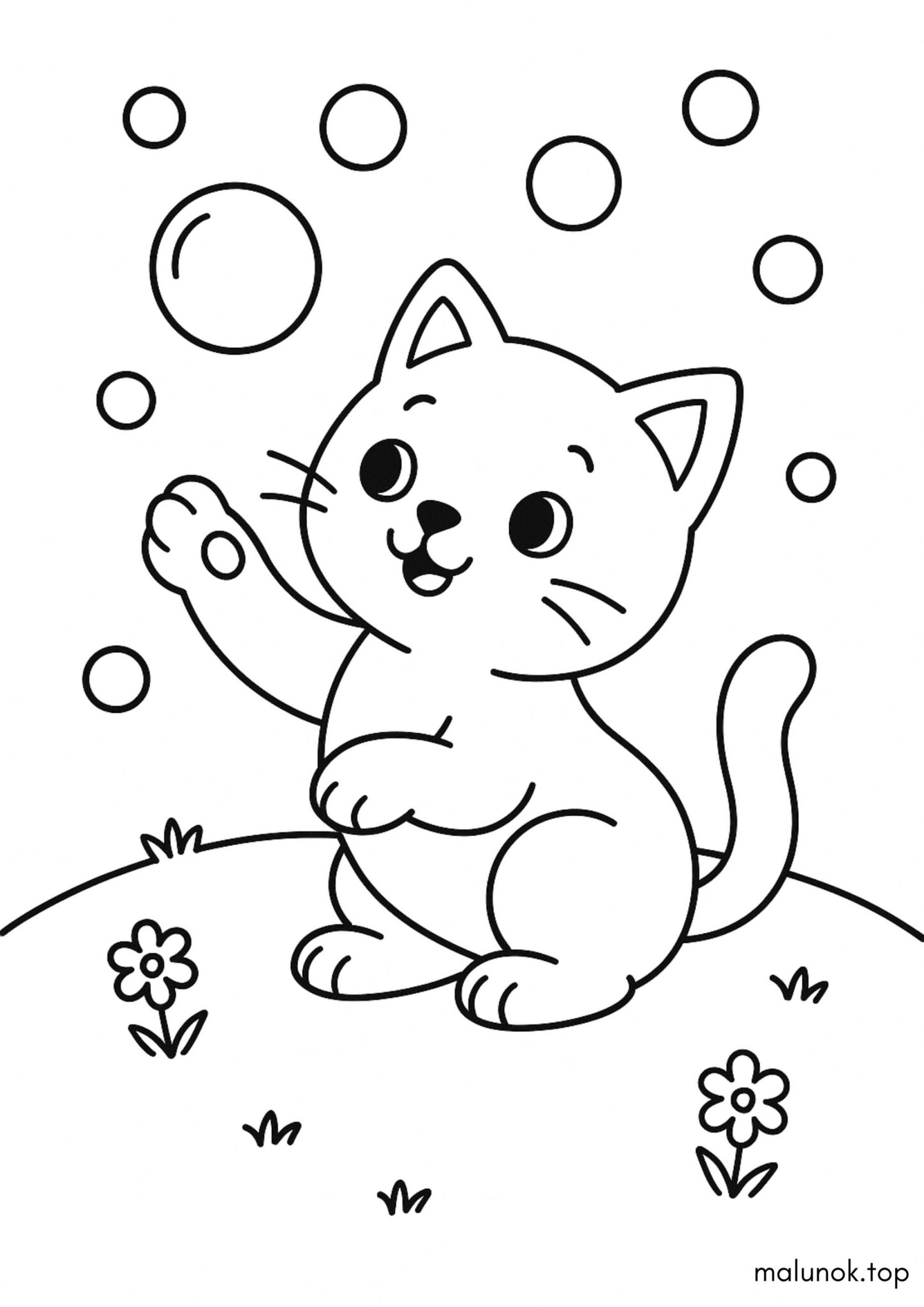 Раскраска Кошеня ловить мильні бульбашки