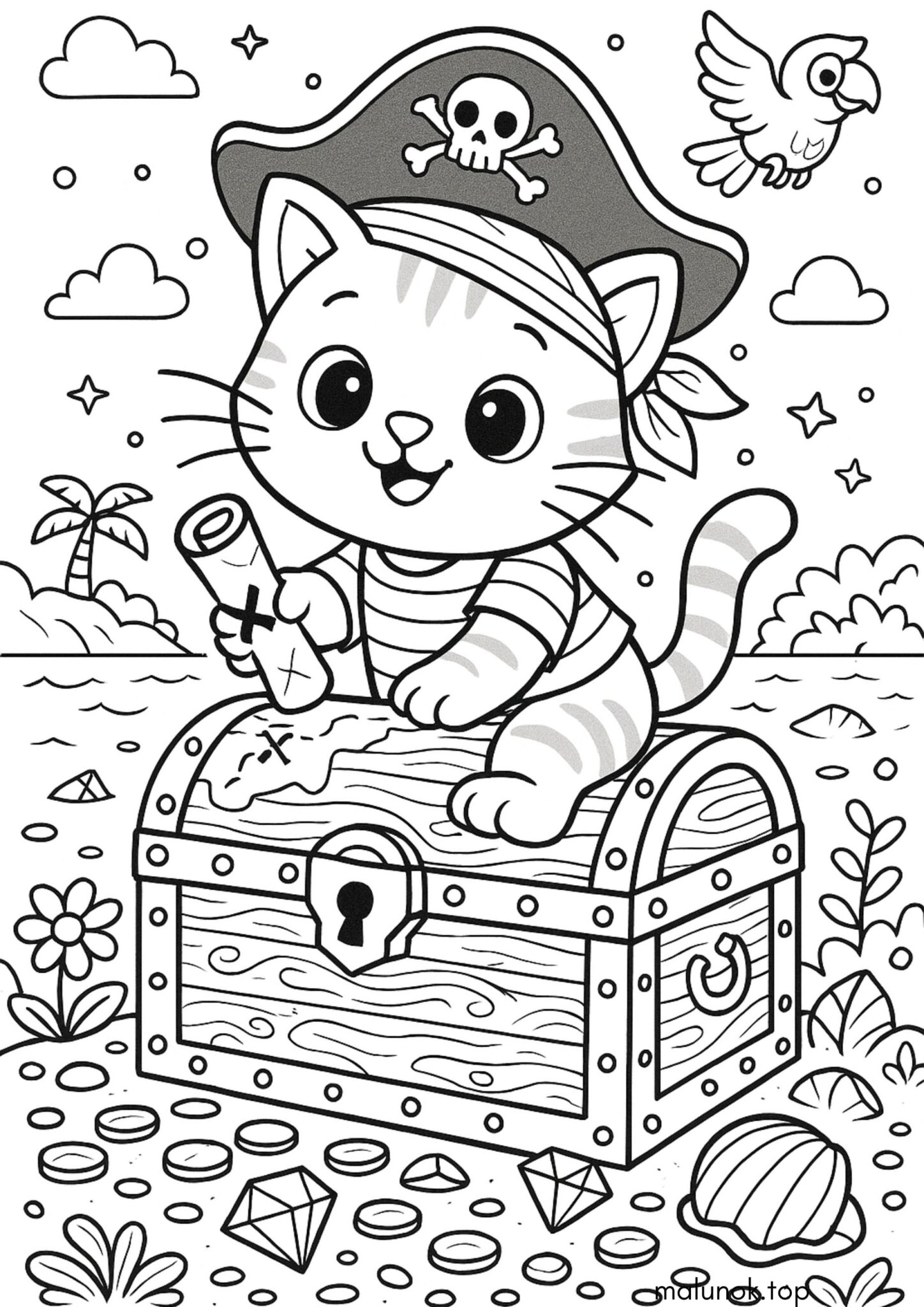 Раскраска Кошеня-пірат