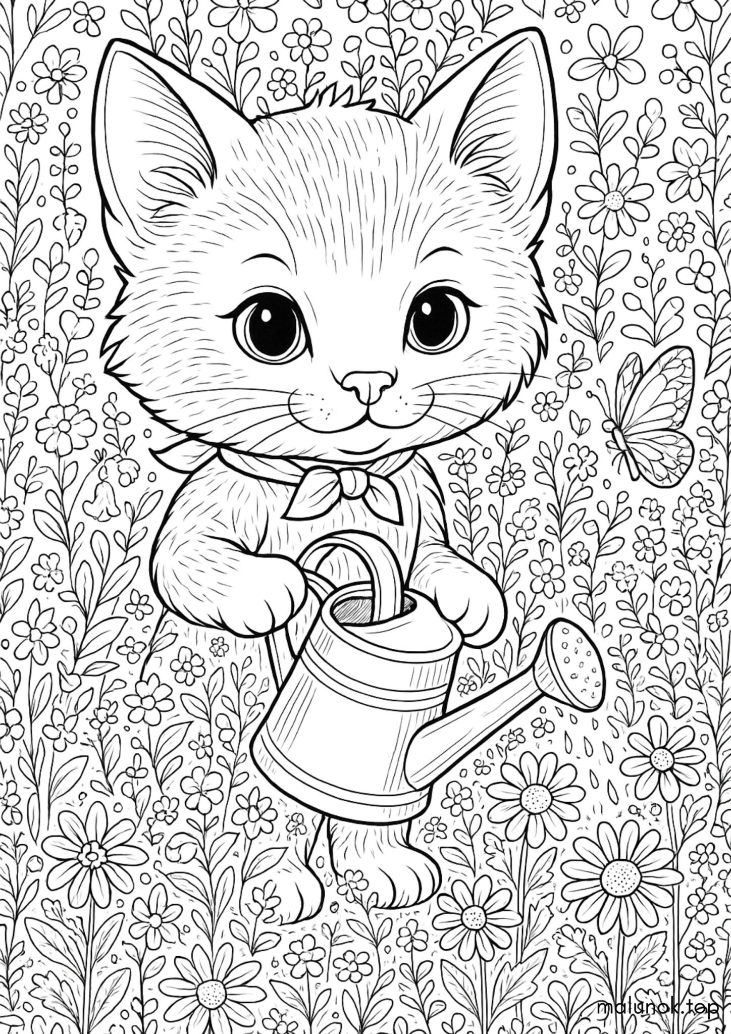 Раскраска Кошеня-садівник антистрес