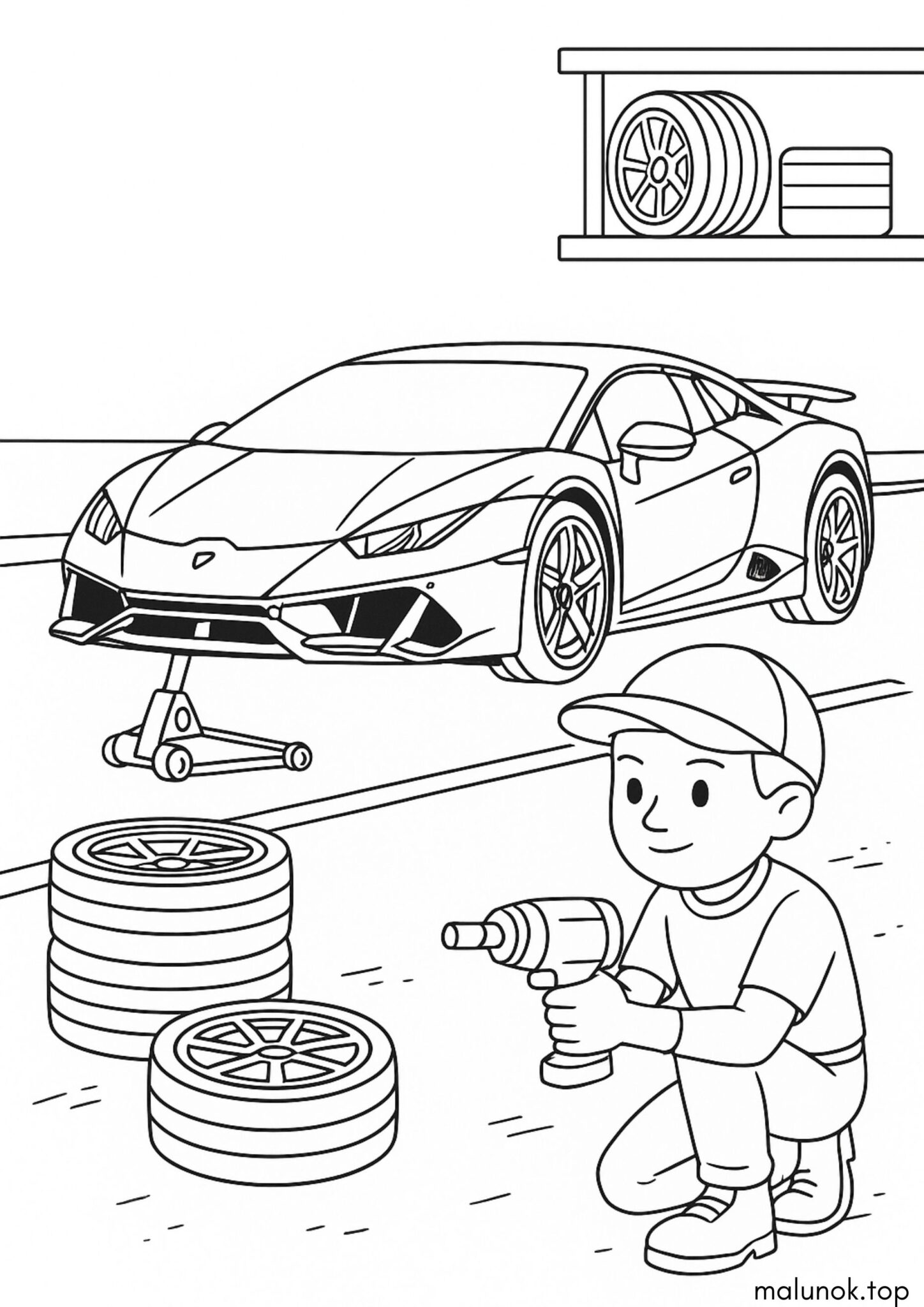 Раскраска Піт стоп для спорткару