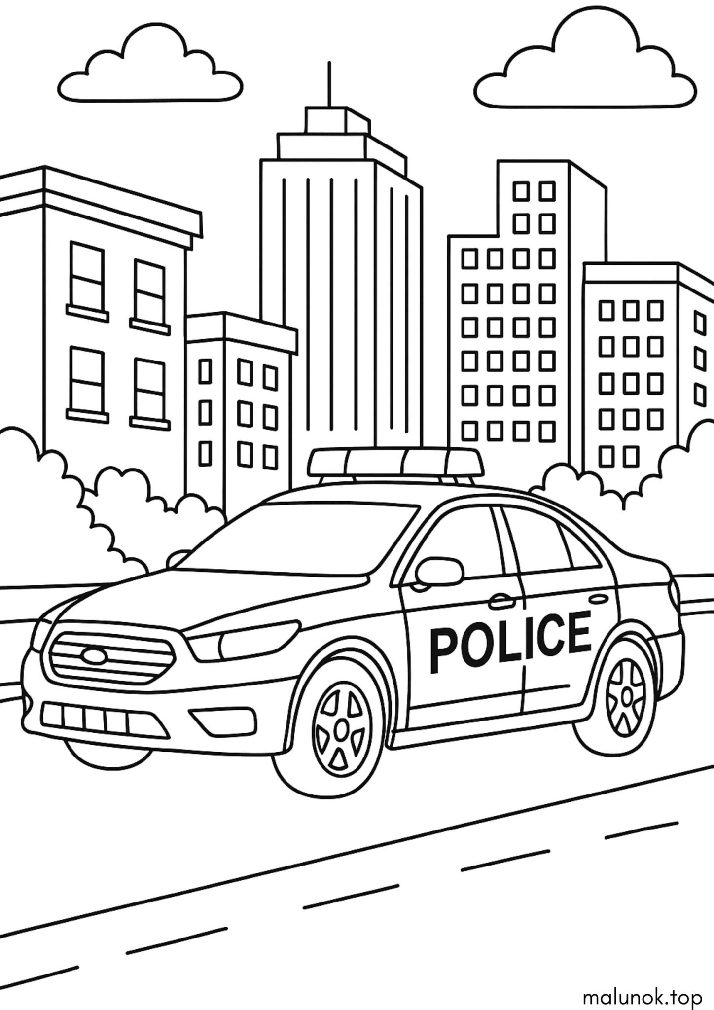 Раскраска Поліцейська машина у місті