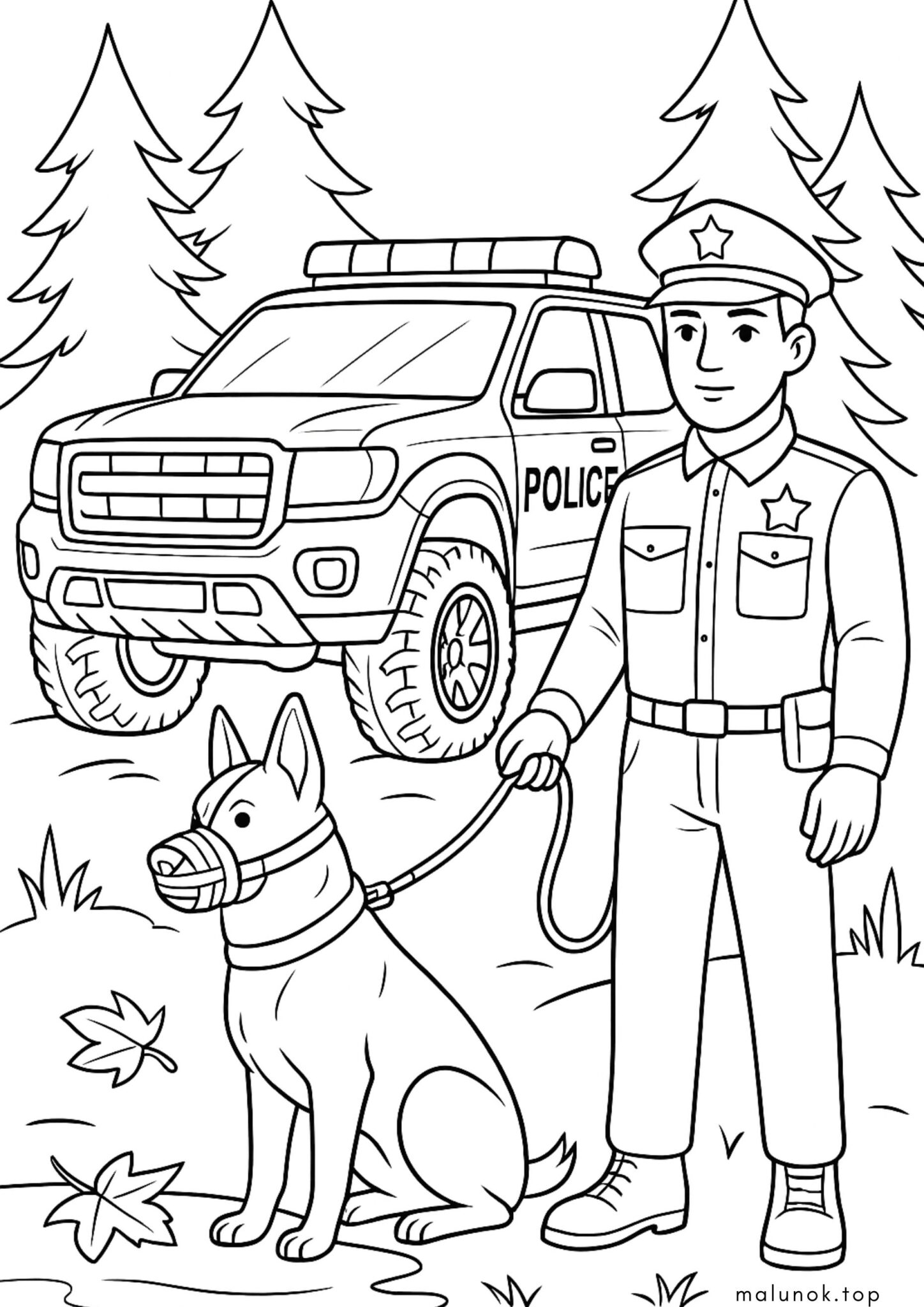 Раскраска Поліцейський кінолог з собакою