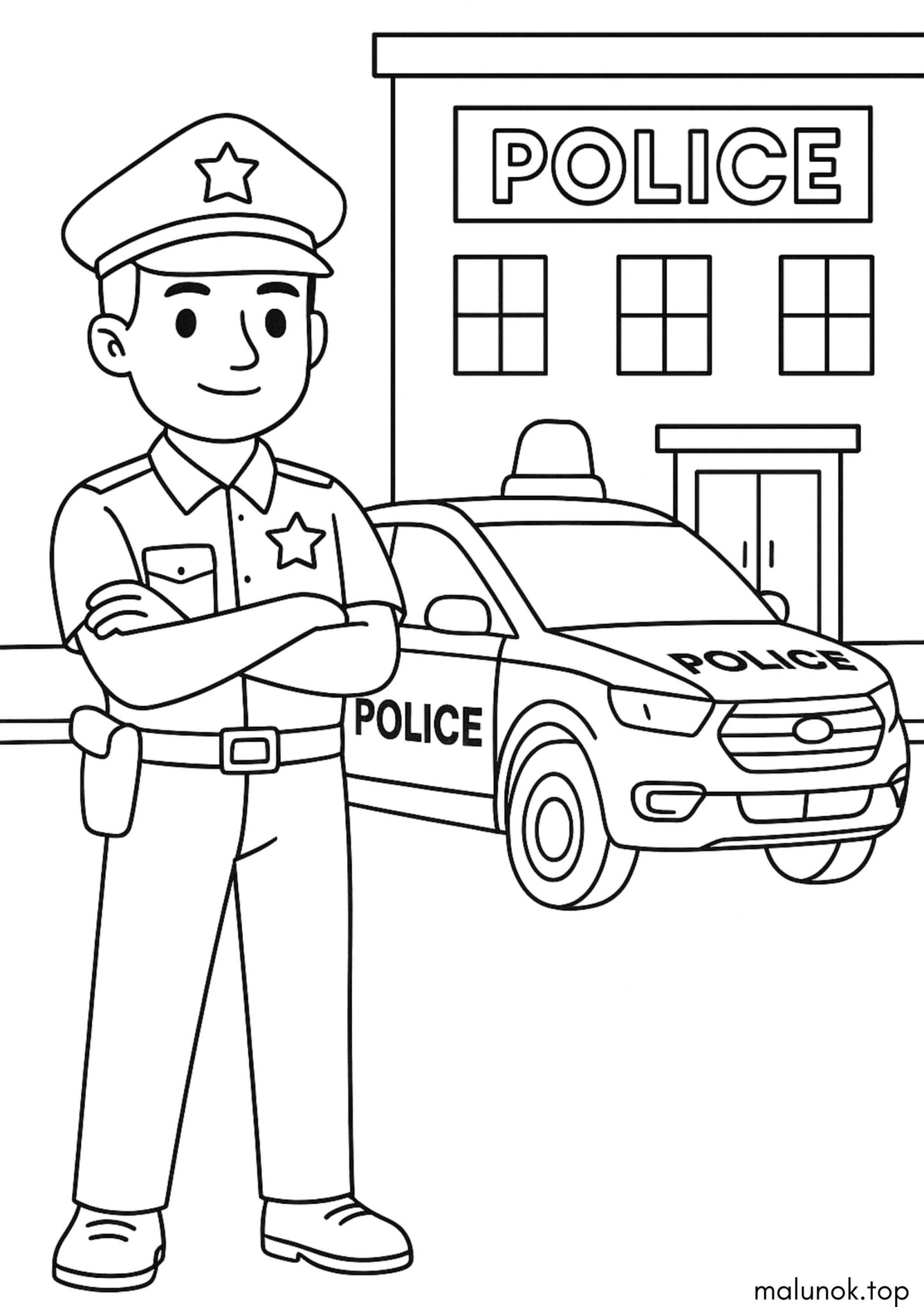 Раскраска Поліцейський з машиною