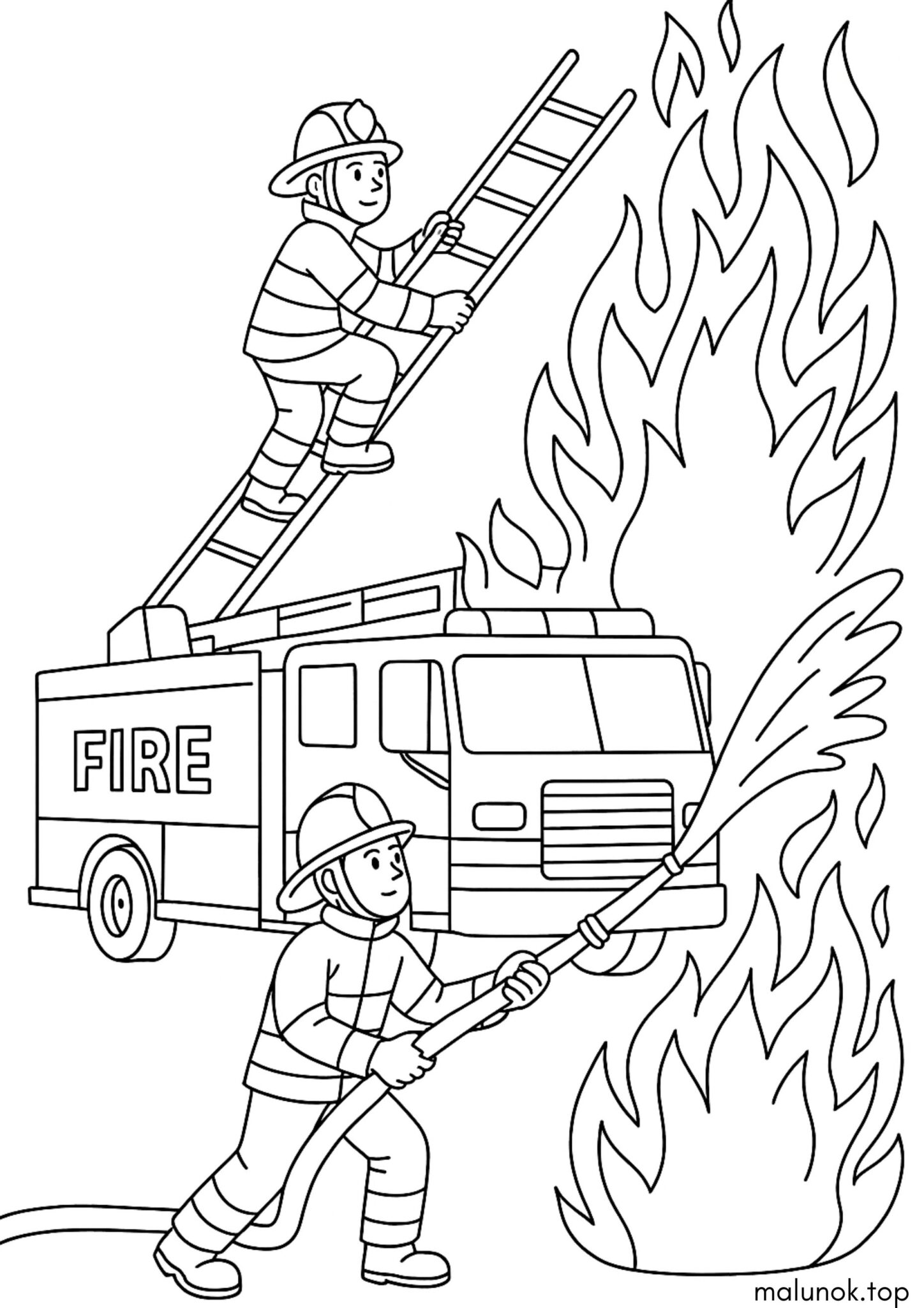 Раскраска Пожежна машина на пожежі