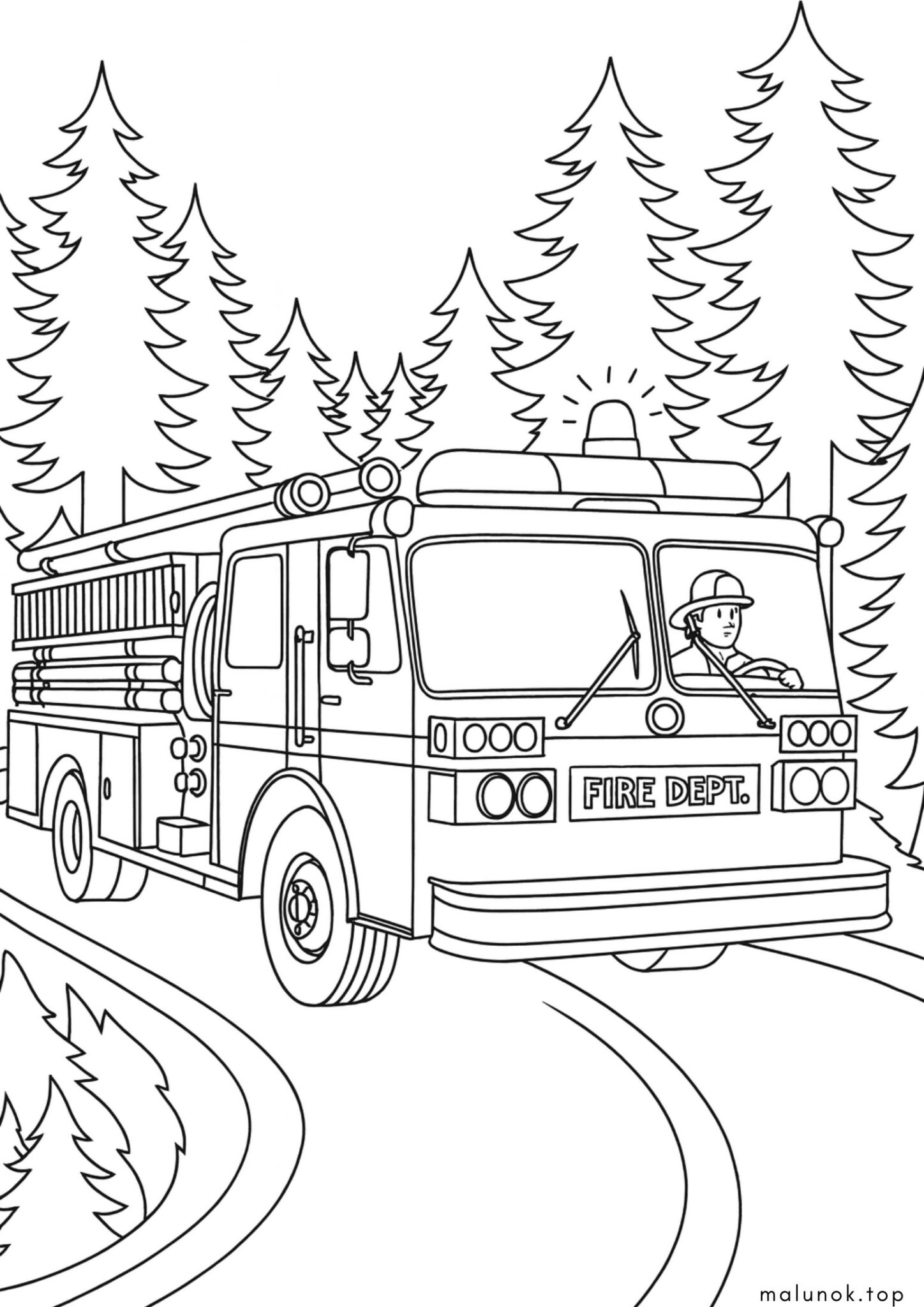 Раскраска Пожежна машина поспішає на виклик