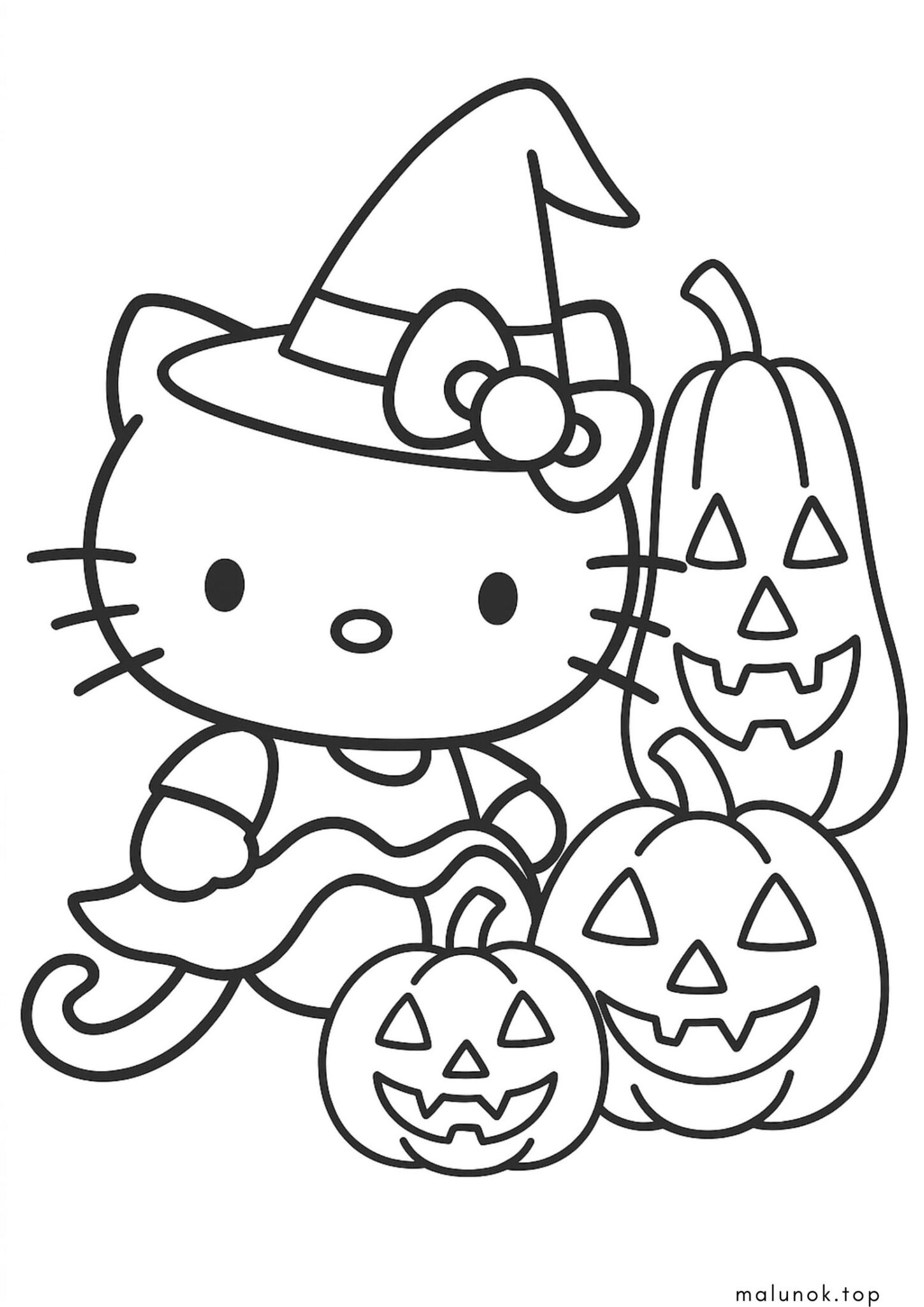 Раскраска Хелло кітті та гарбузи до Хелловіну