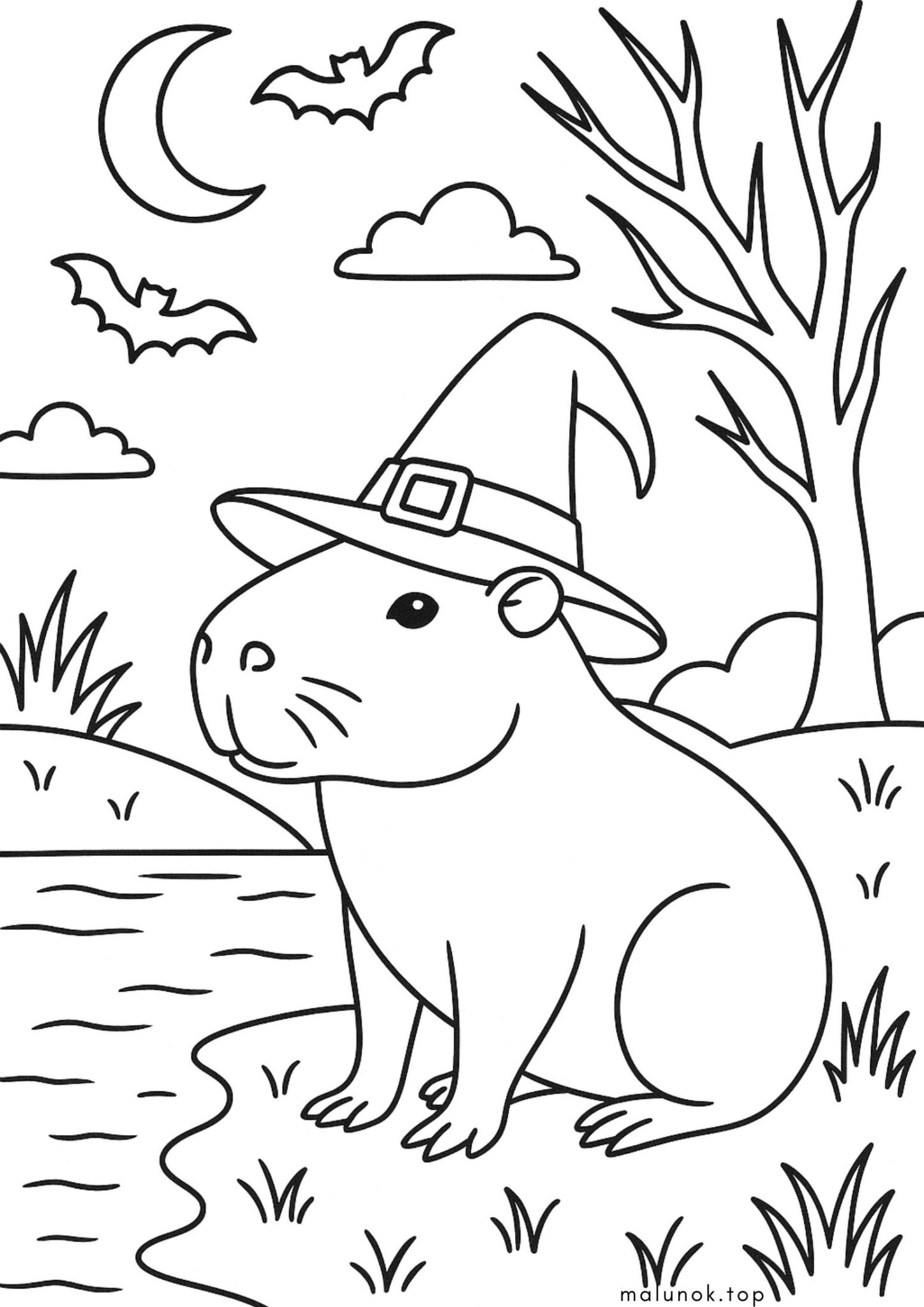 Раскраска Капібара у капелюсі на Хелловін