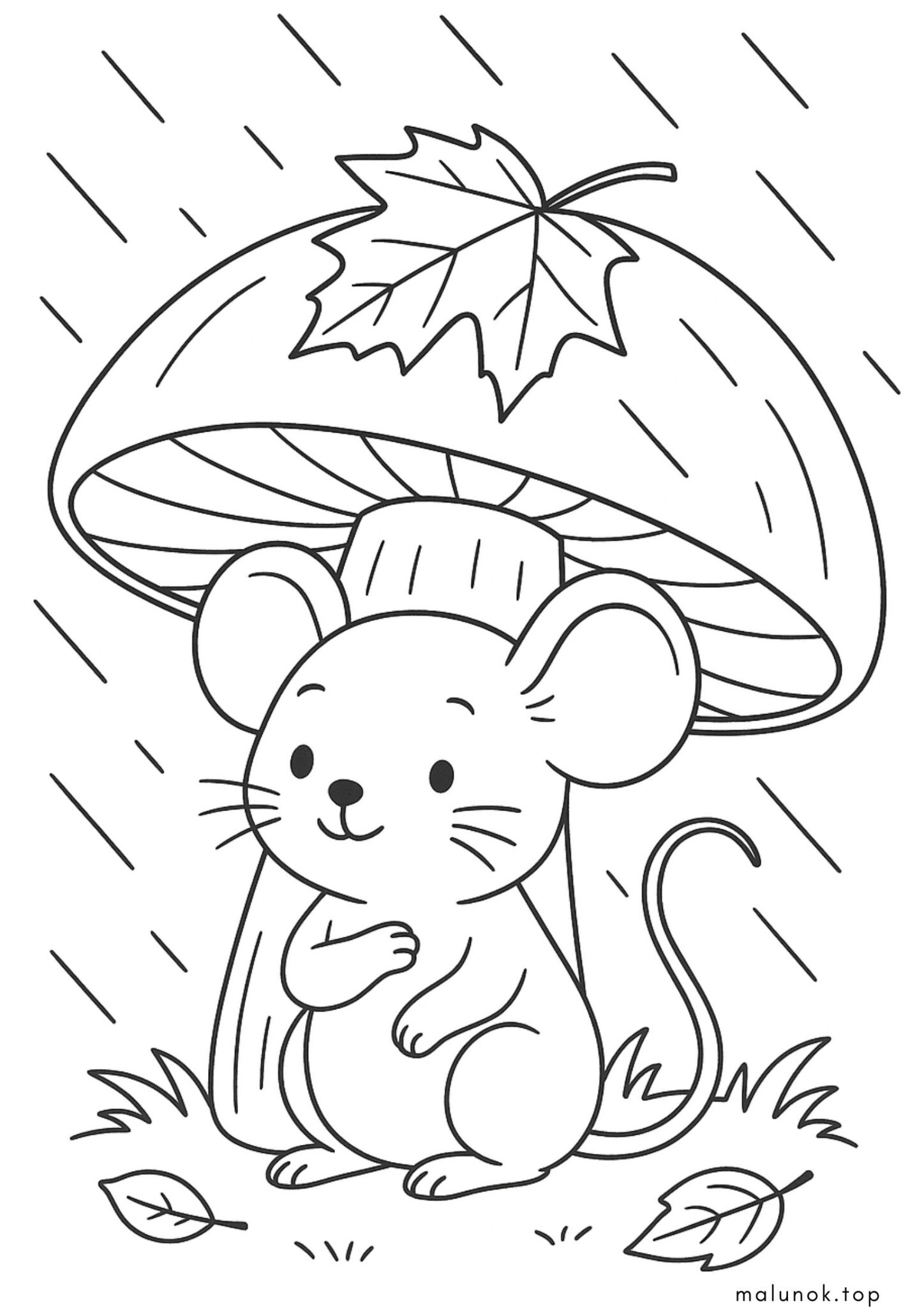 Раскраска Мишеня ховається від осіннього дощику