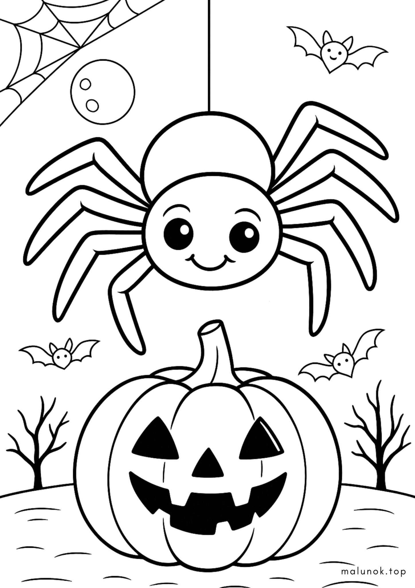 Раскраска Павучок на Хелловін та гарбуз