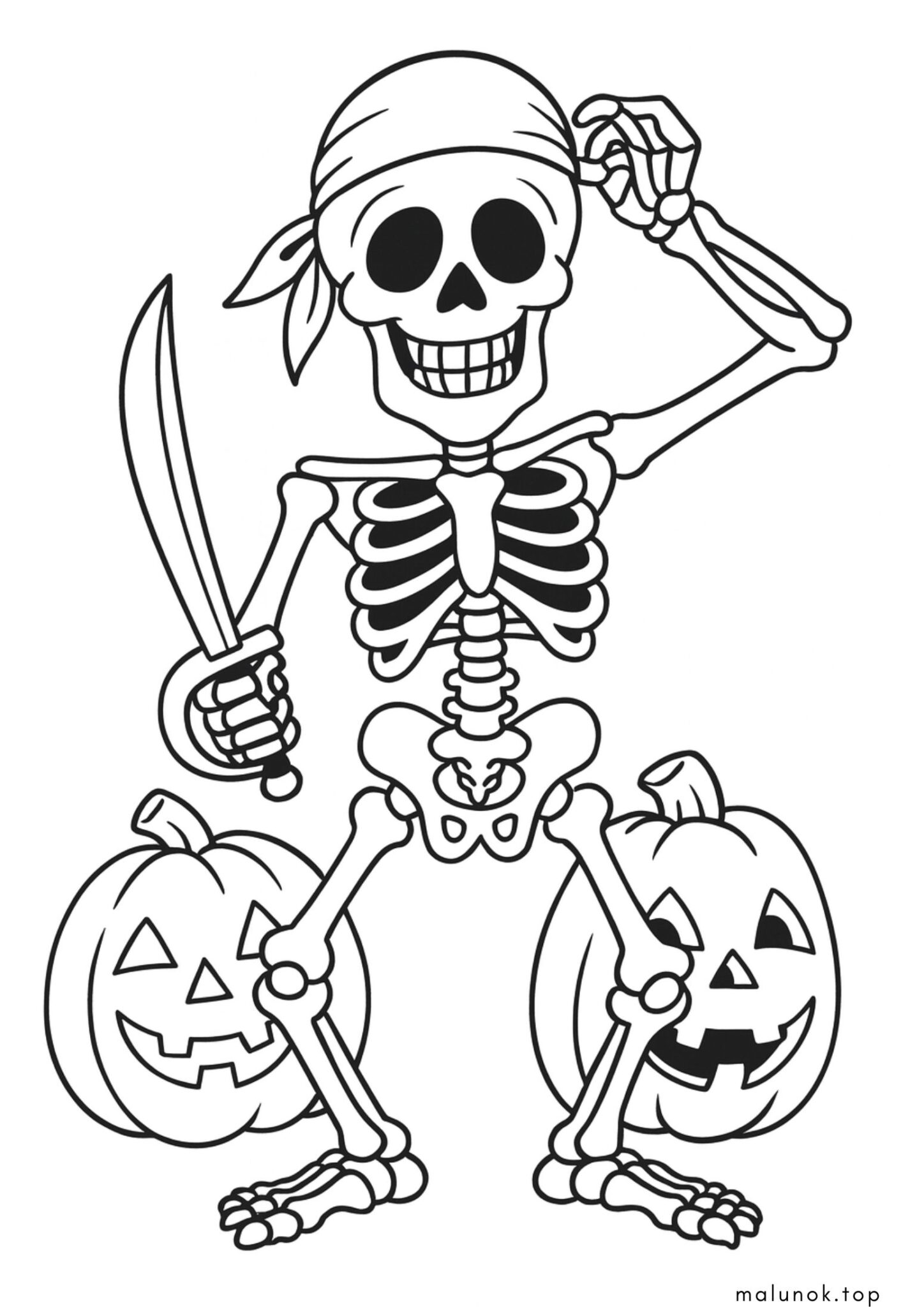 Раскраска Скелет пірат на Хелловін