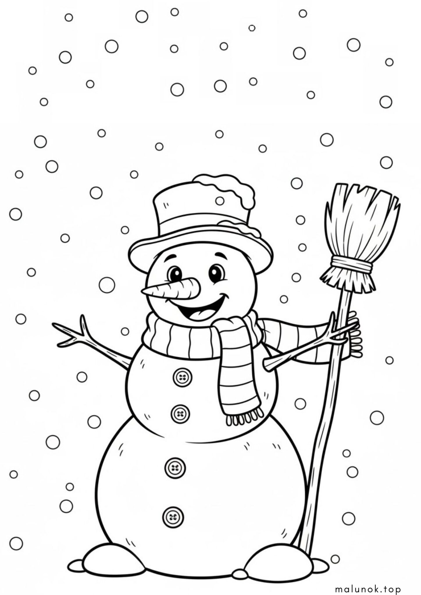 Раскраска Сніговик с мітлою