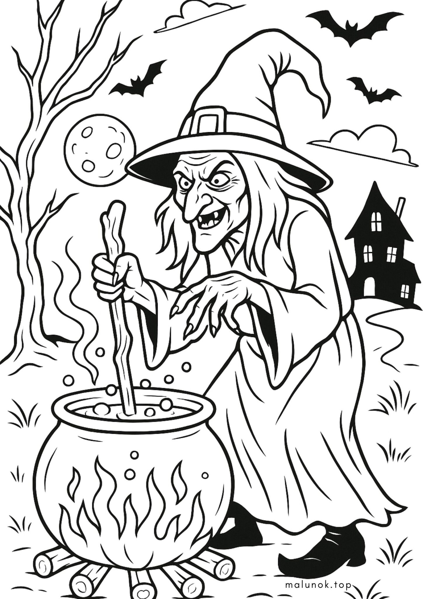 Раскраска Відьма чаклує на Хелловін