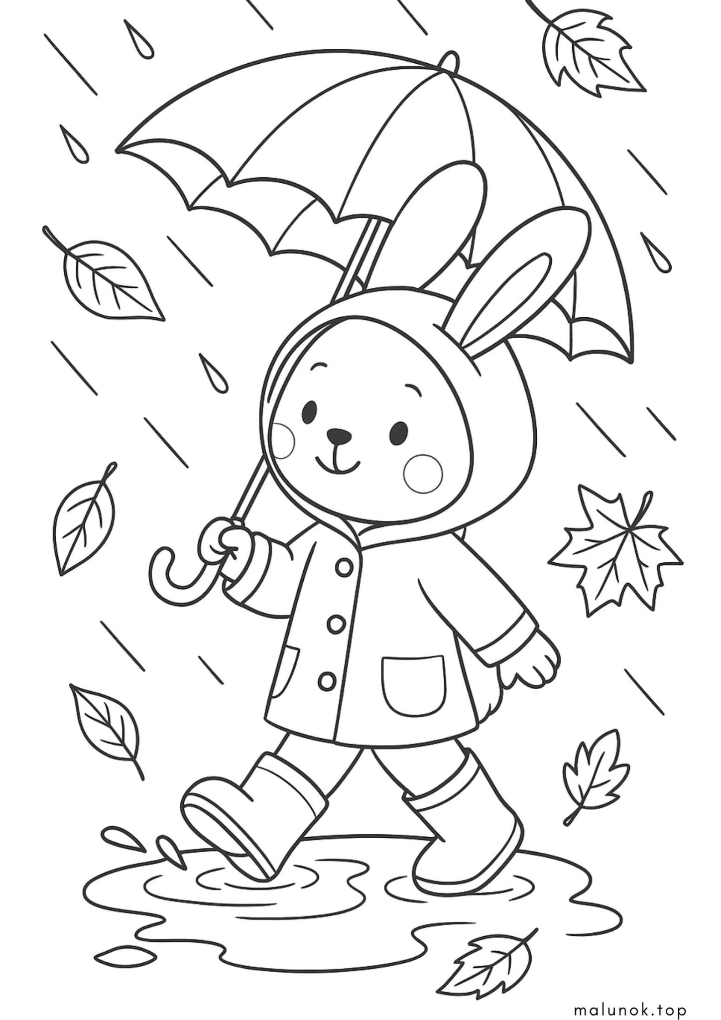 Раскраска Зайчик під парасолею – осінь