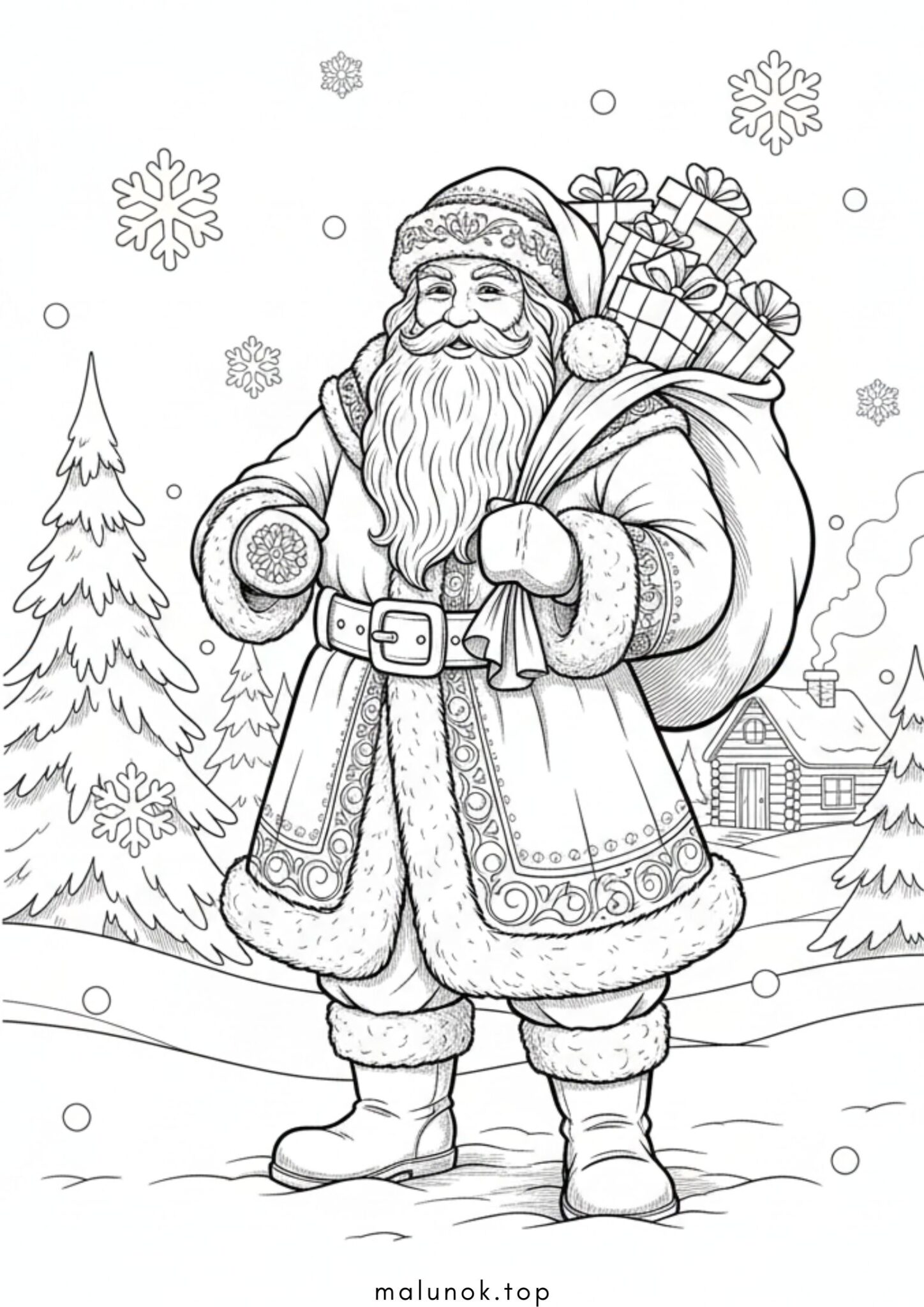 Раскраска Дід Мороз з подарунками