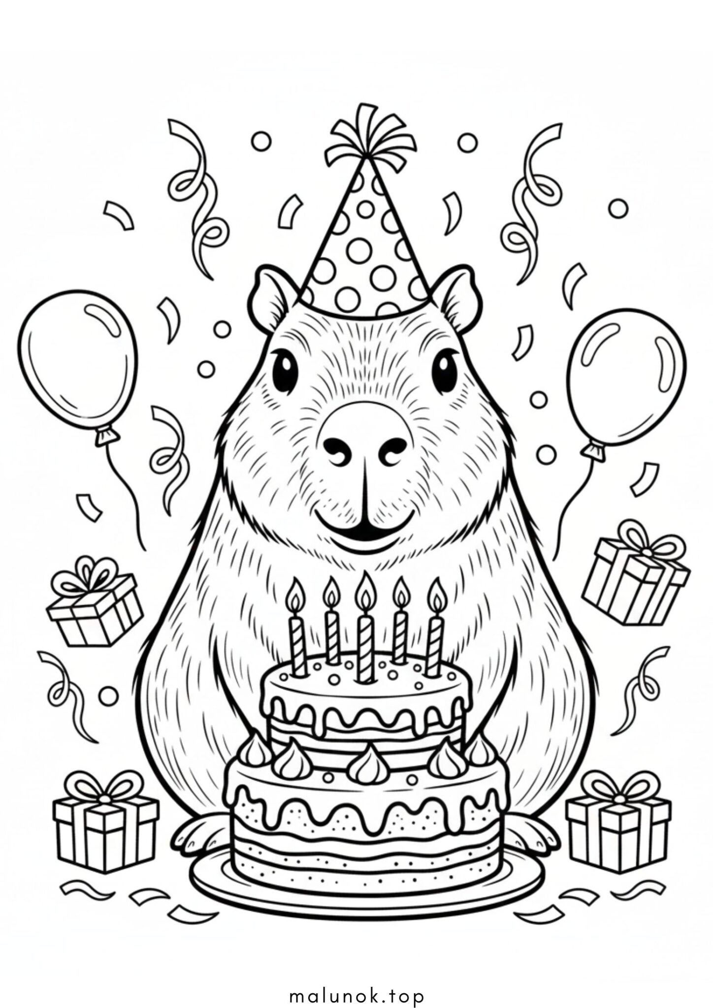 Раскраска Капібара на дні народженні
