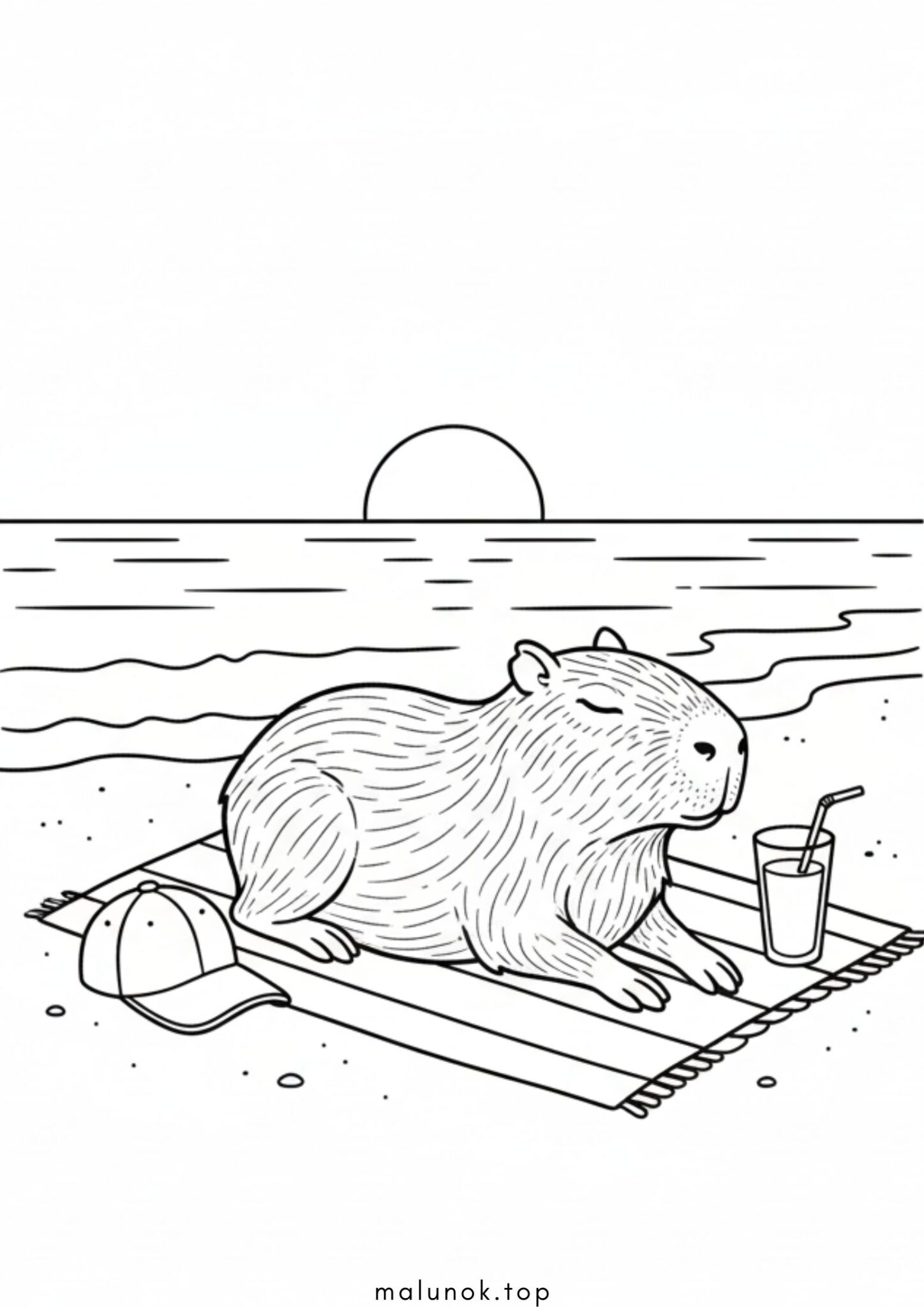 Раскраска Капібара на пляжі