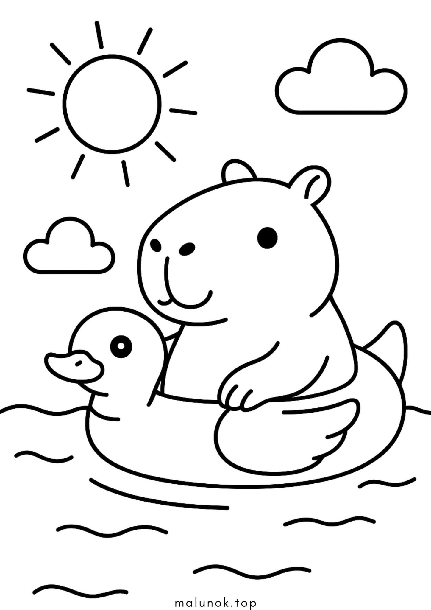 Раскраска Капібара плаває на крузі