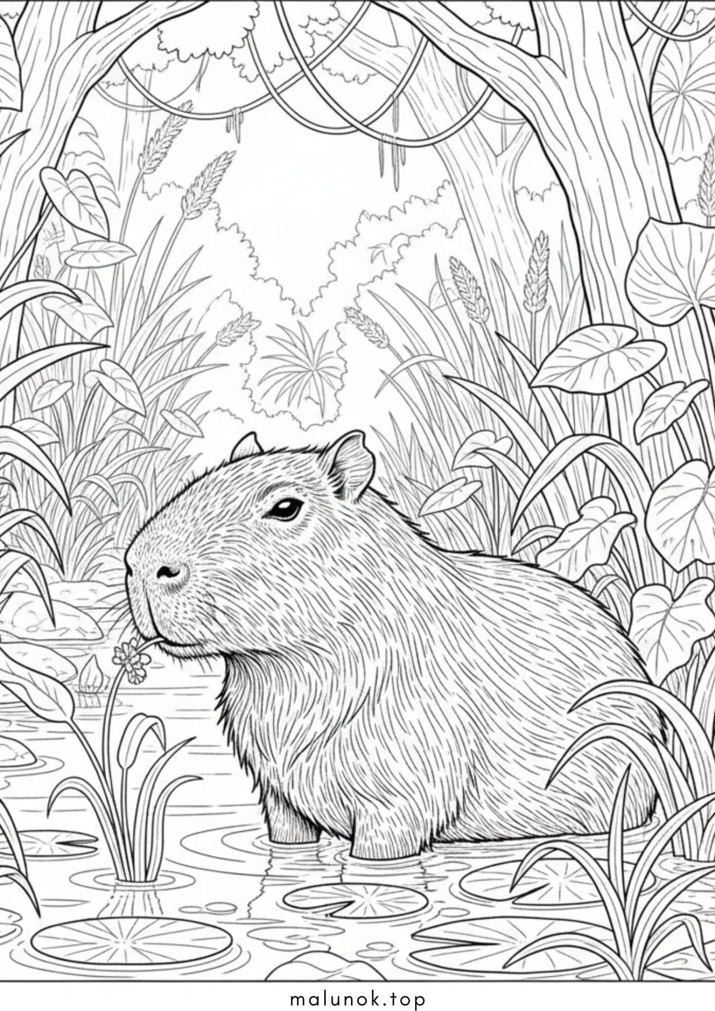 Раскраска Капібара в природному середовищі