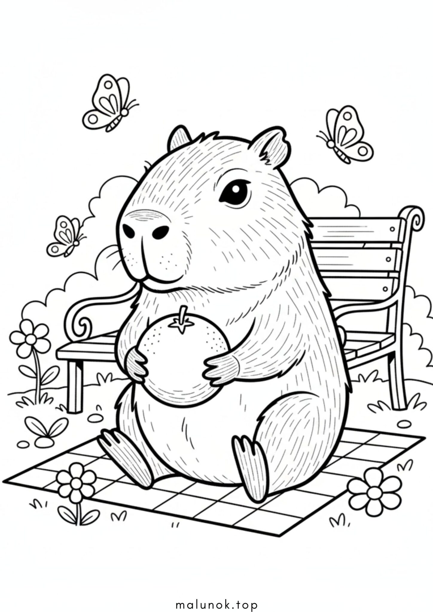 Раскраска Капібара з апельсином