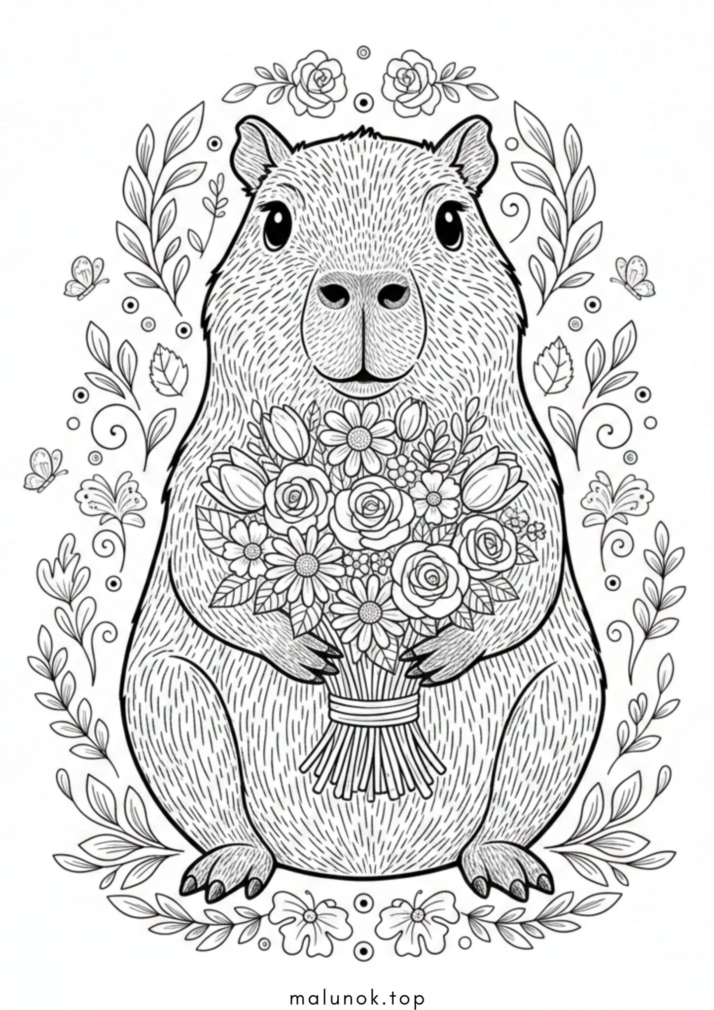 Раскраска Капібара з квітами