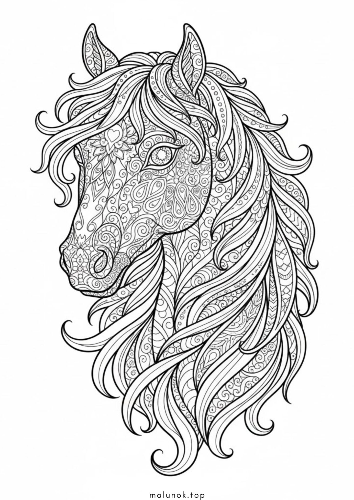 Раскраска Кінь з гривою антистрес