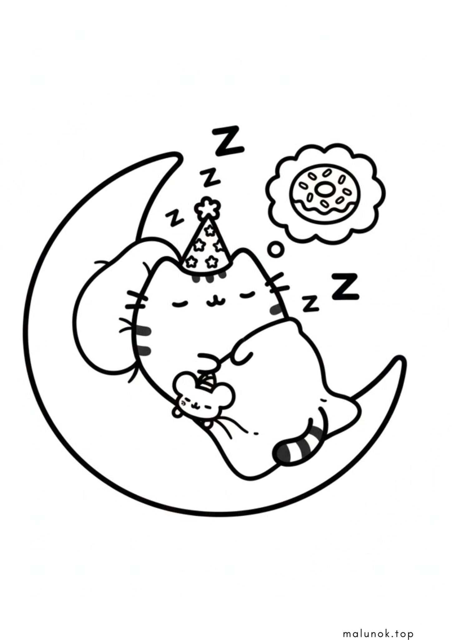 Раскраска Кіт Пушин бачить сон з пончиком