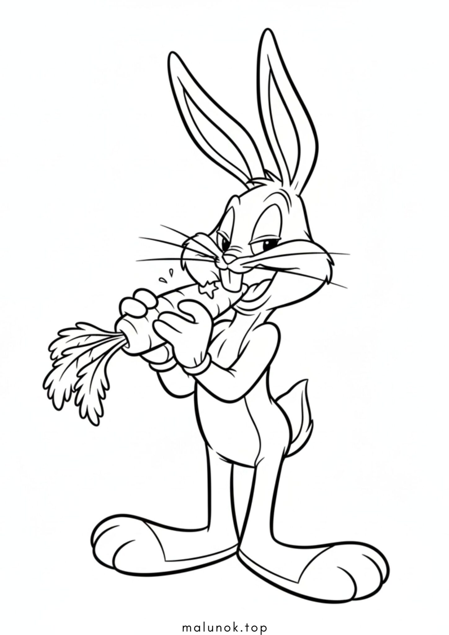 Раскраска Кролик Багз Банні гризе морквину