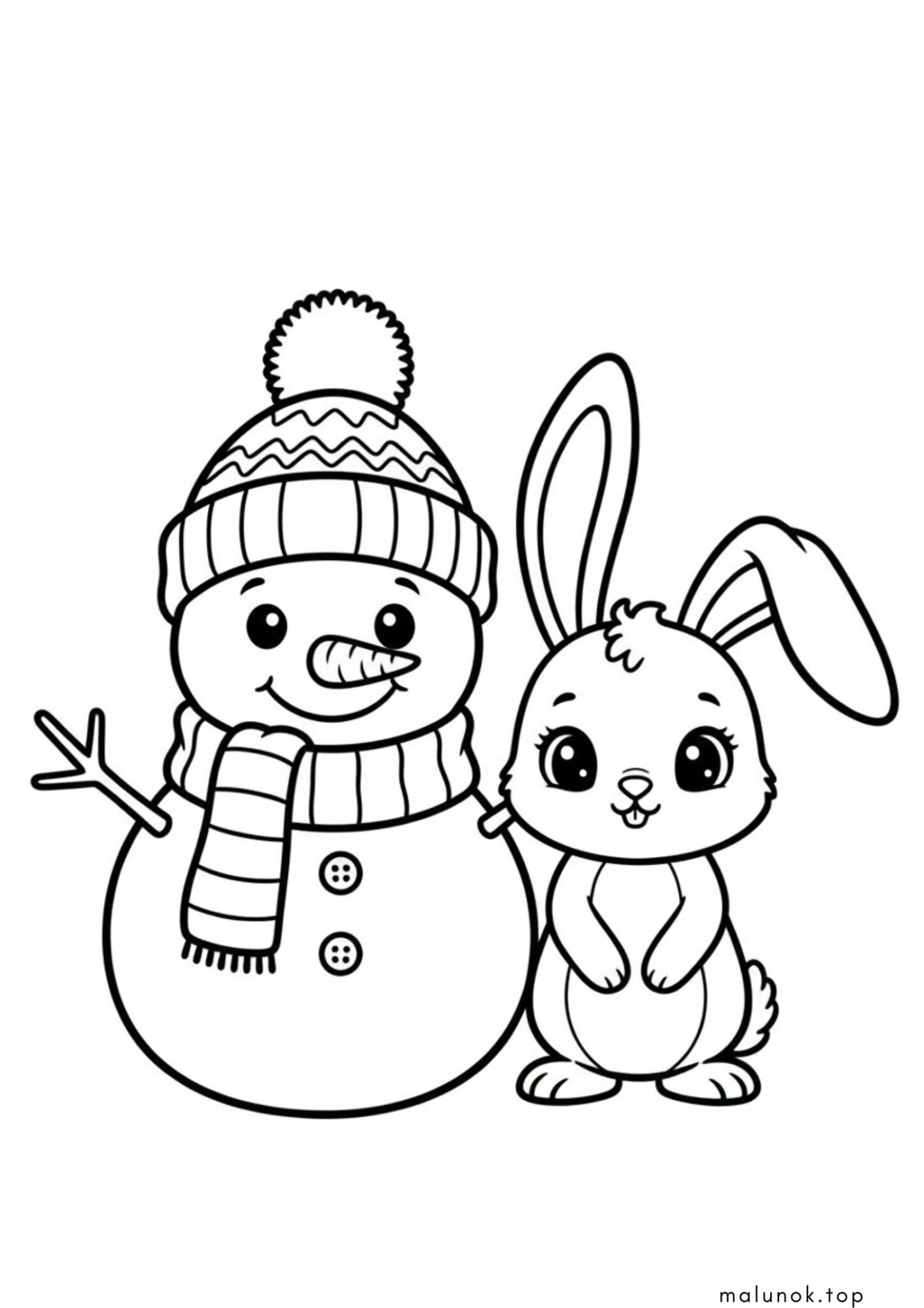 Раскраска Маленький сніговичок та зайченя
