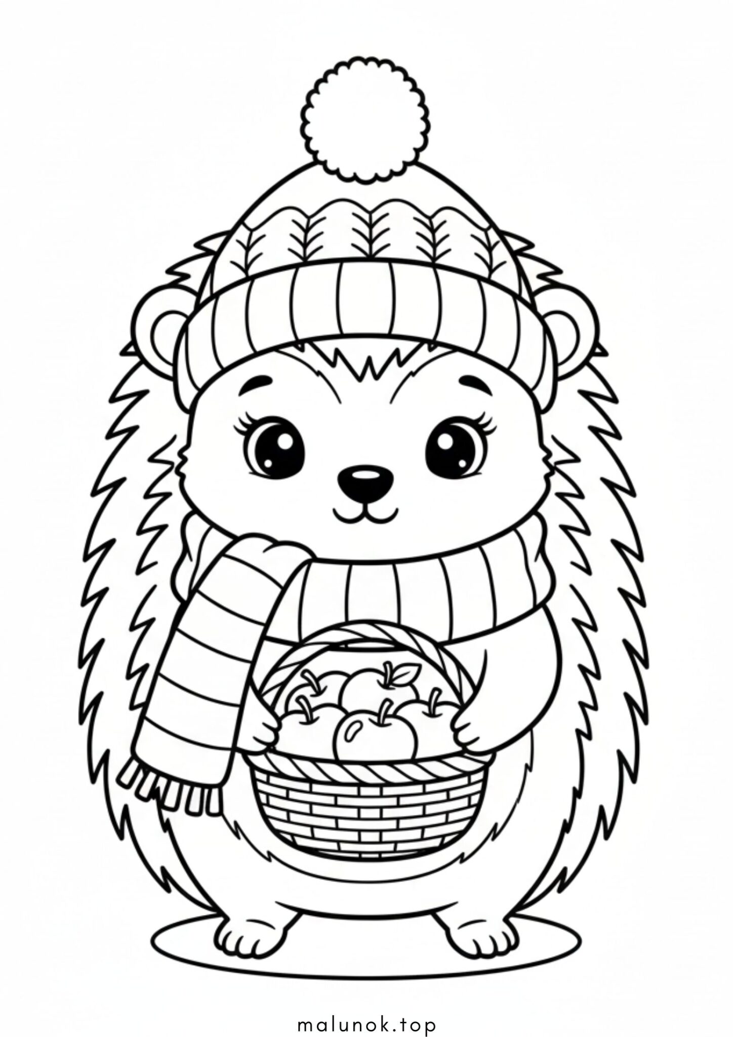 Раскраска Милий їжачок з корзинкою яблук