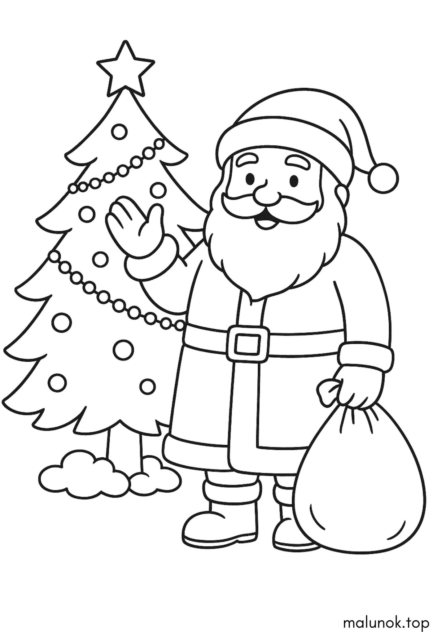 Раскраска Новорічна ялинка та Дід Мороз