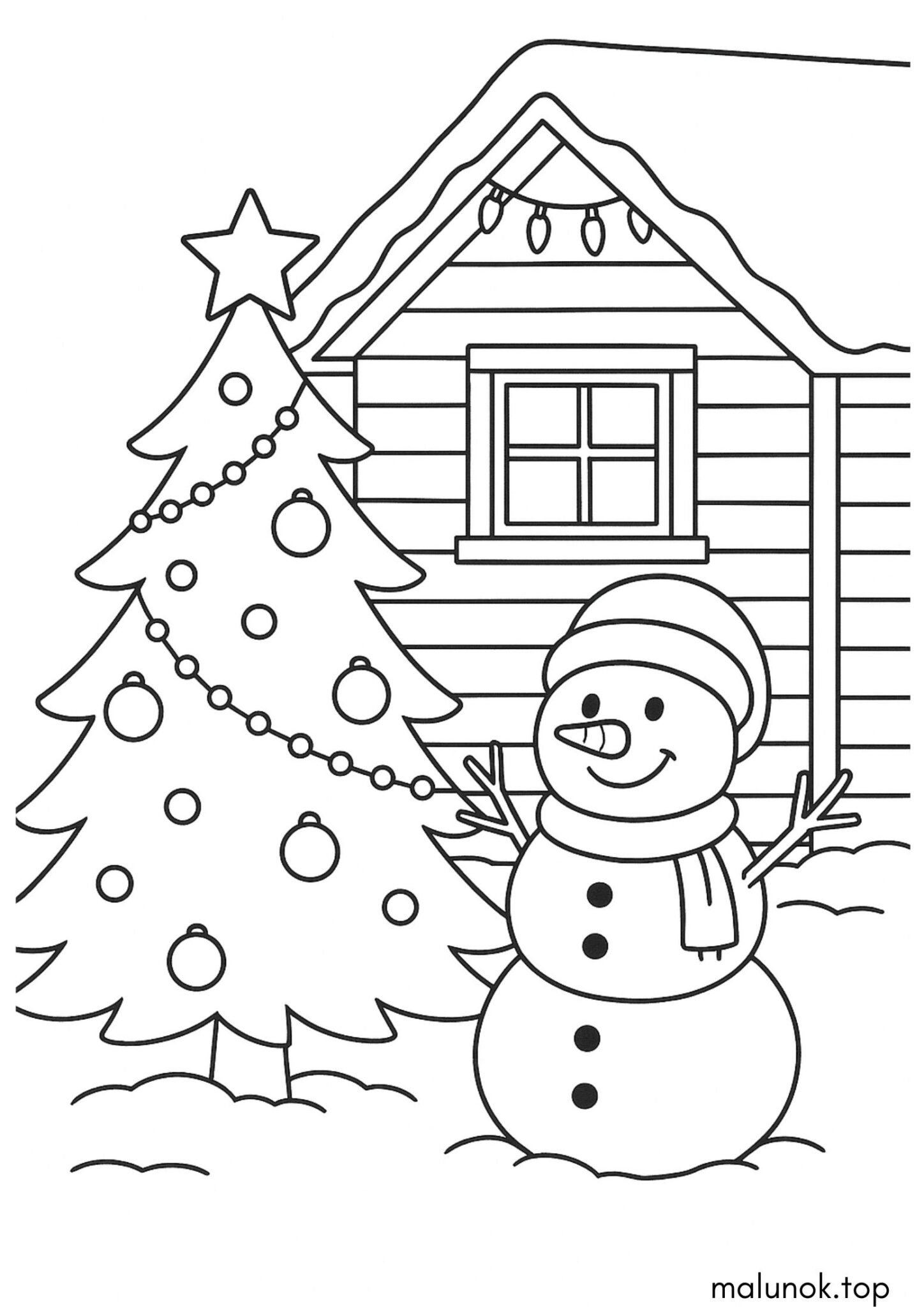 Раскраска Новорічна ялинка та сніговик