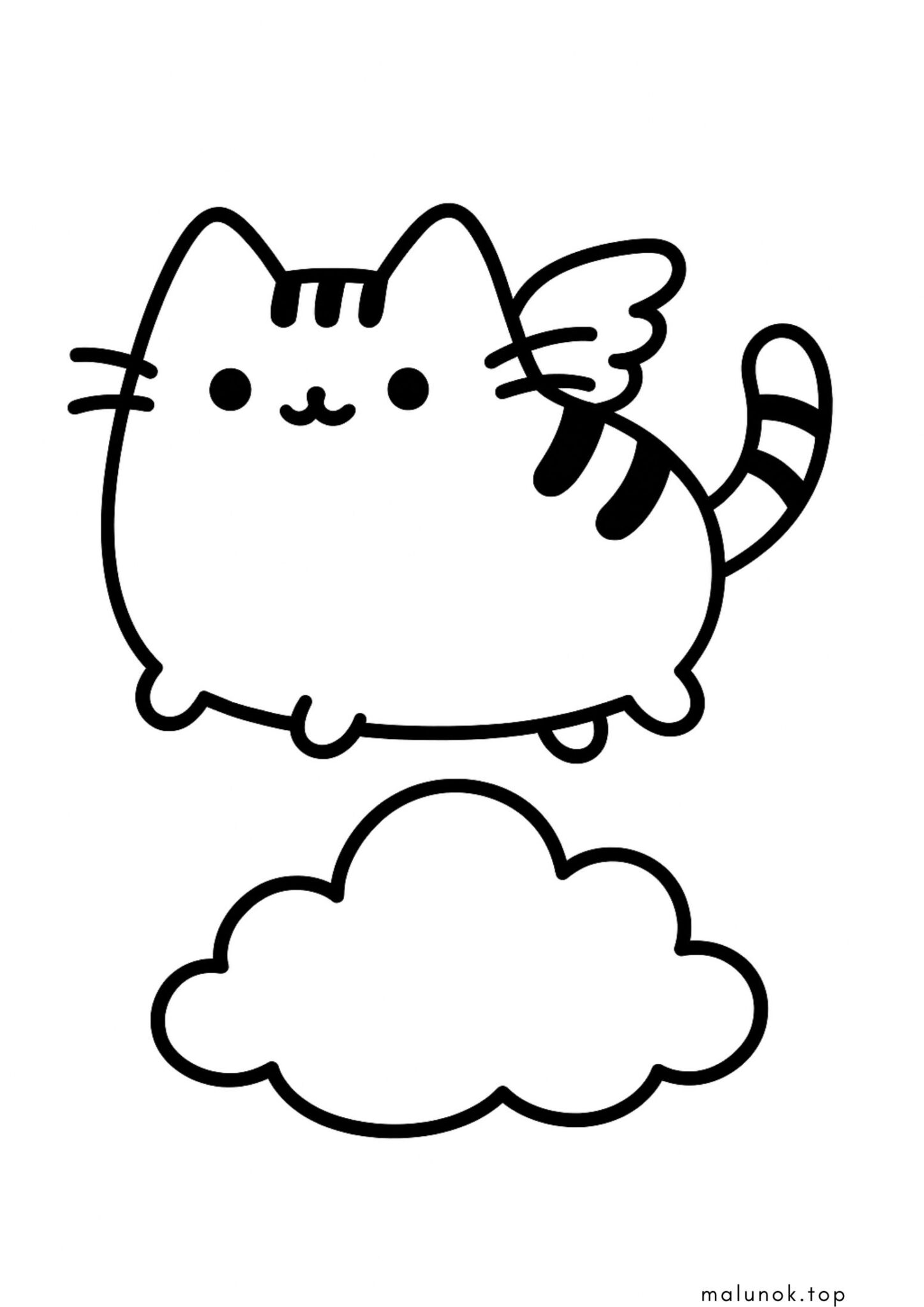 Раскраска Пушин з крилами над хмаркою