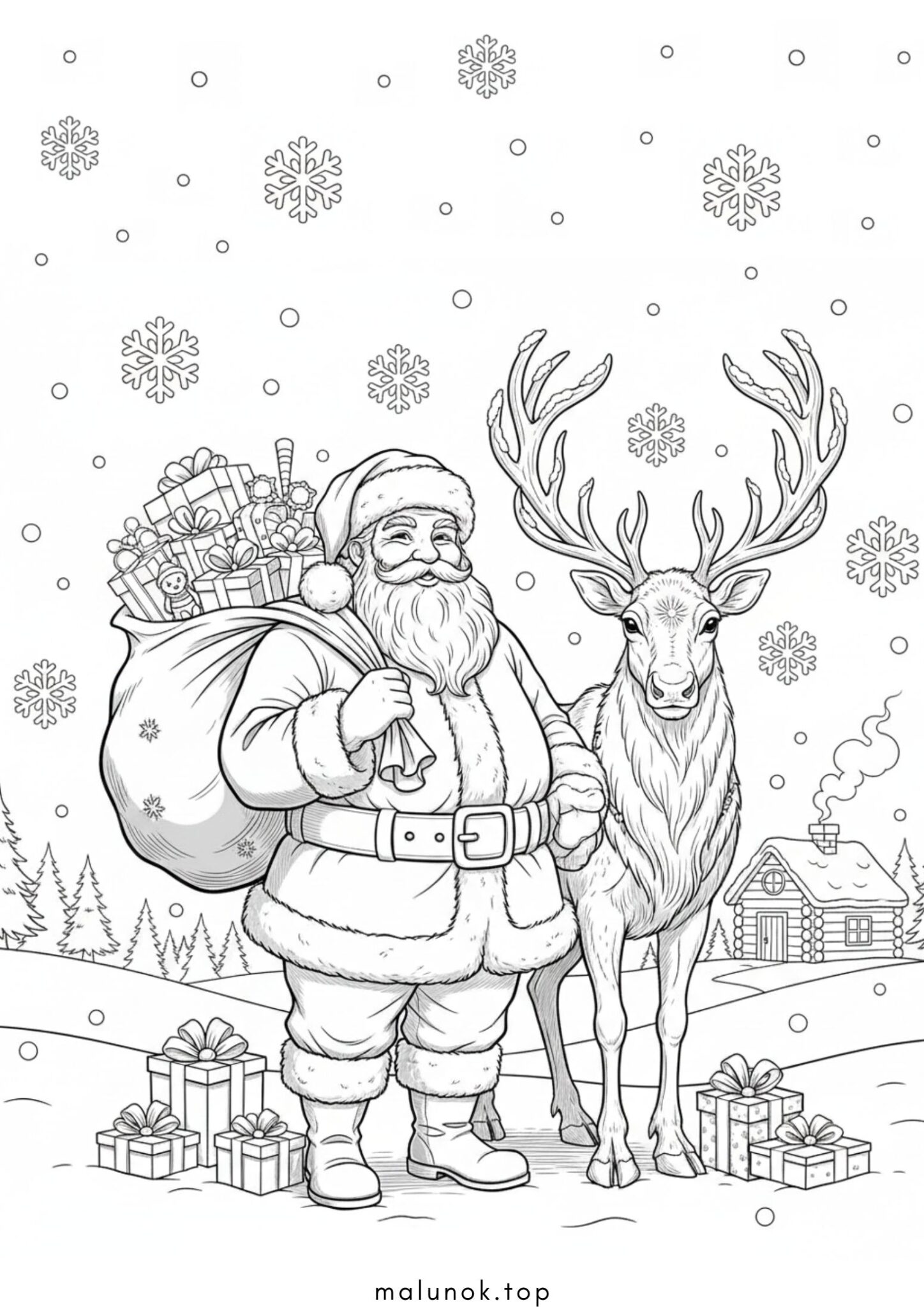 Раскраска Санта Клаус та північний олень