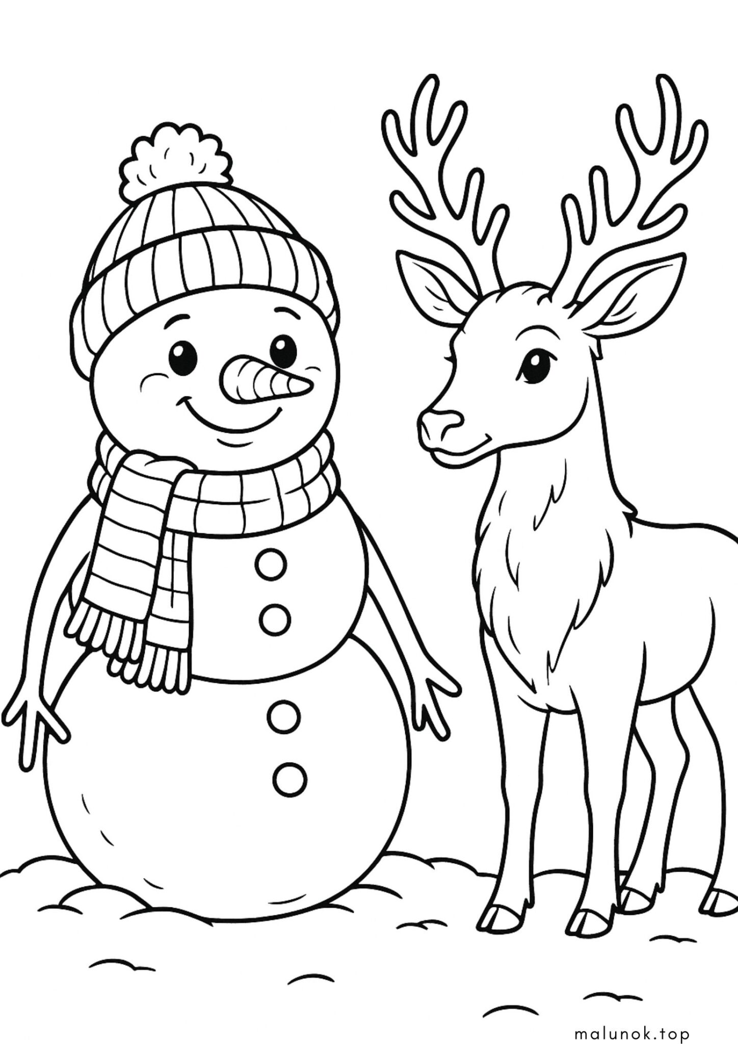 Раскраска Сніговик та олень