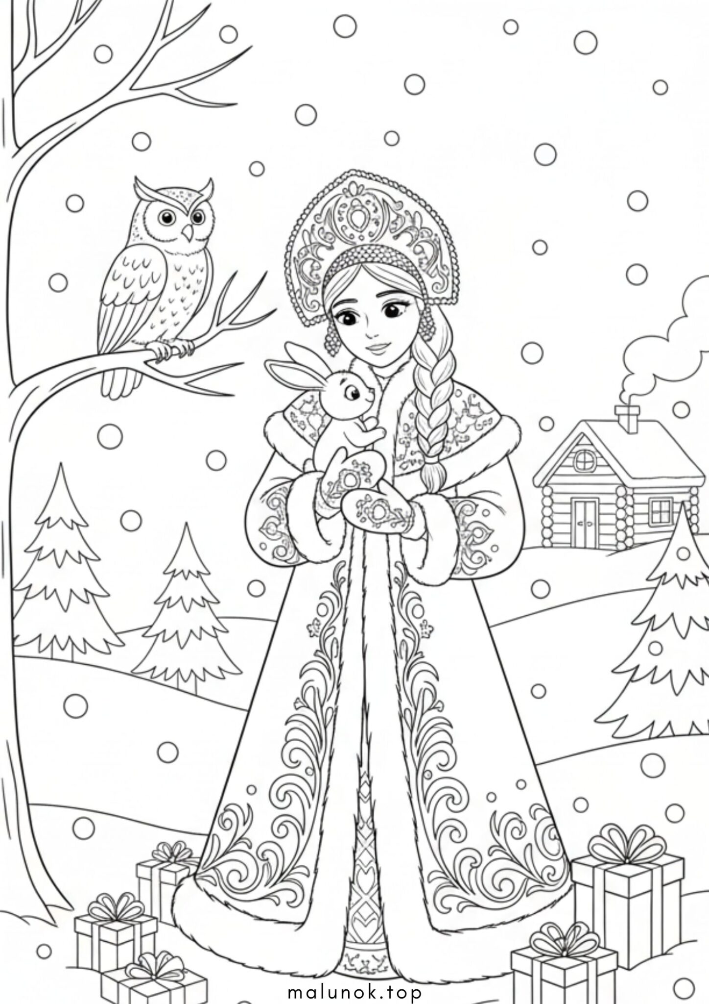 Раскраска Снігуронька з зайчиком