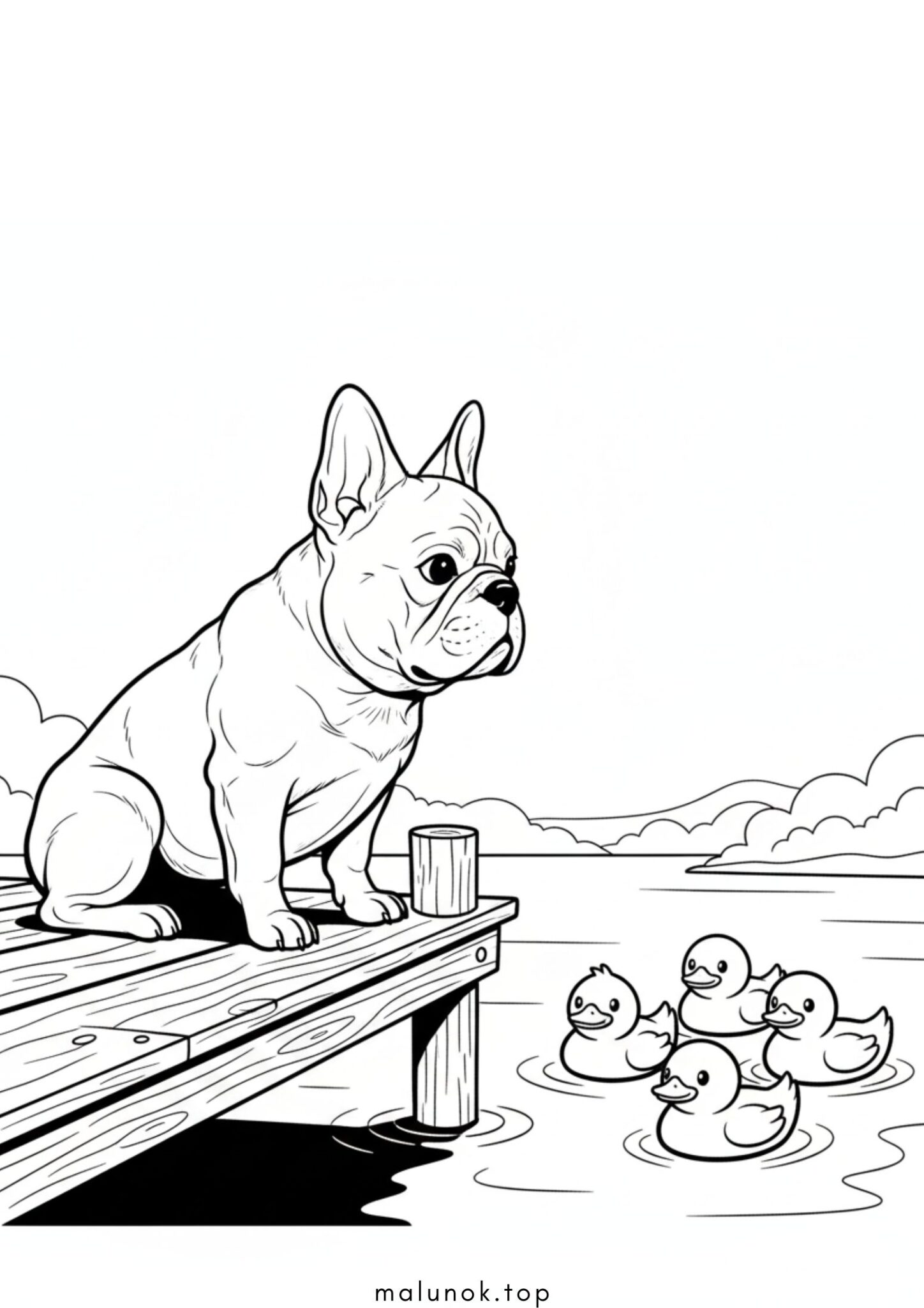 Раскраска Собака французький бульдог на пірсі