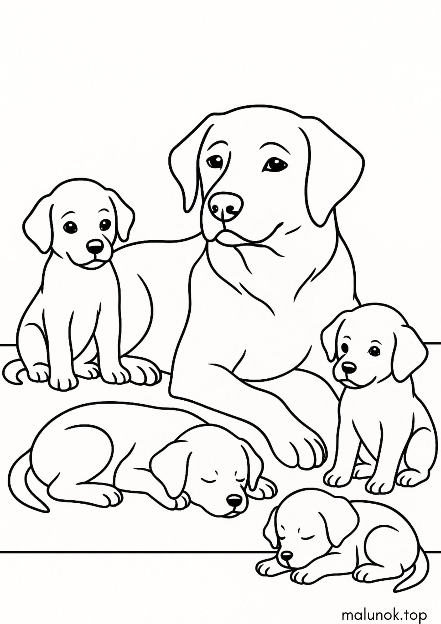 Раскраска Цуценята з мамою
