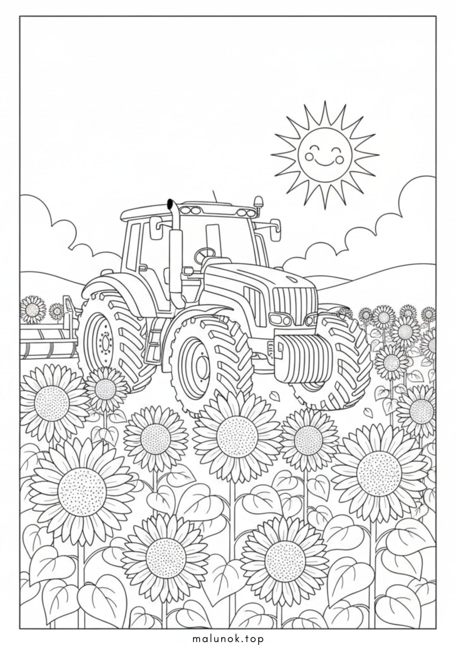 Раскраска Трактор і соняшники