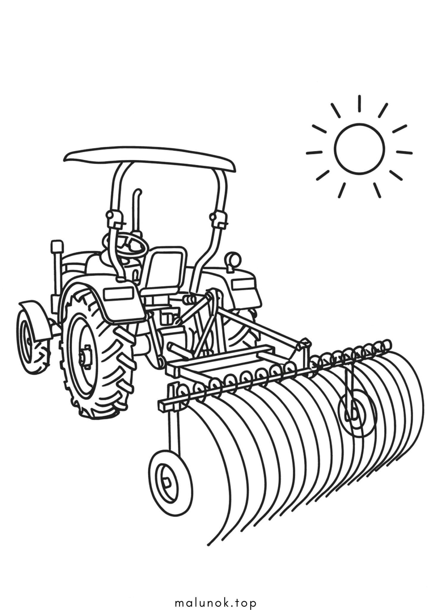 Раскраска Трактор з граблями Раскраска Трактор з граблями