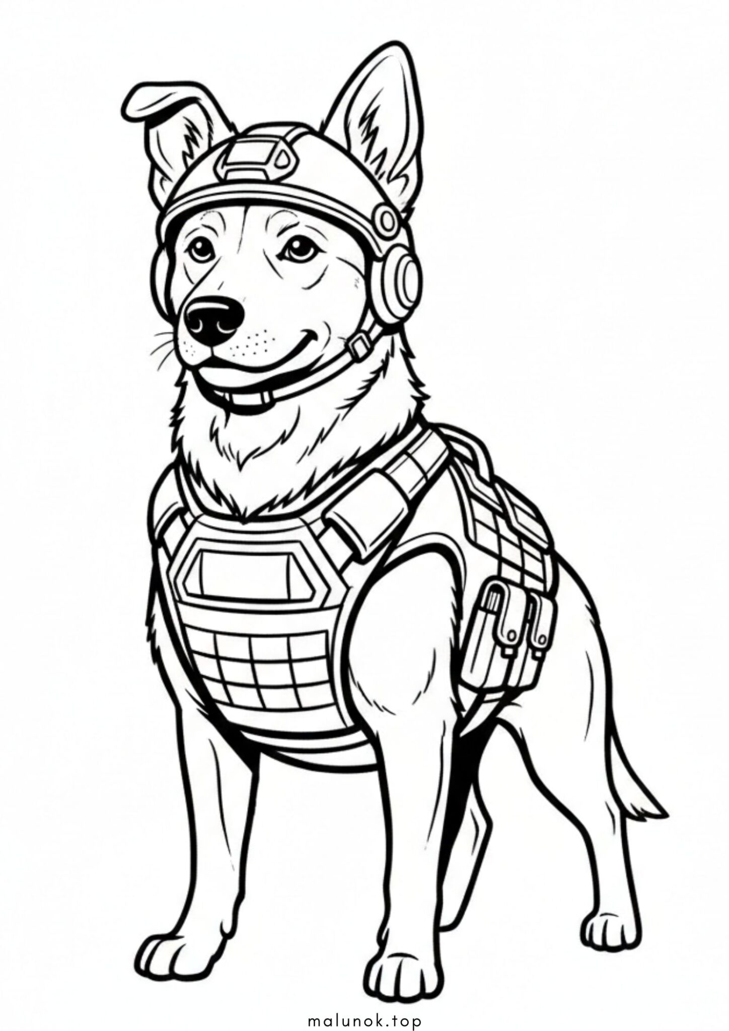 Раскраска Військова собака