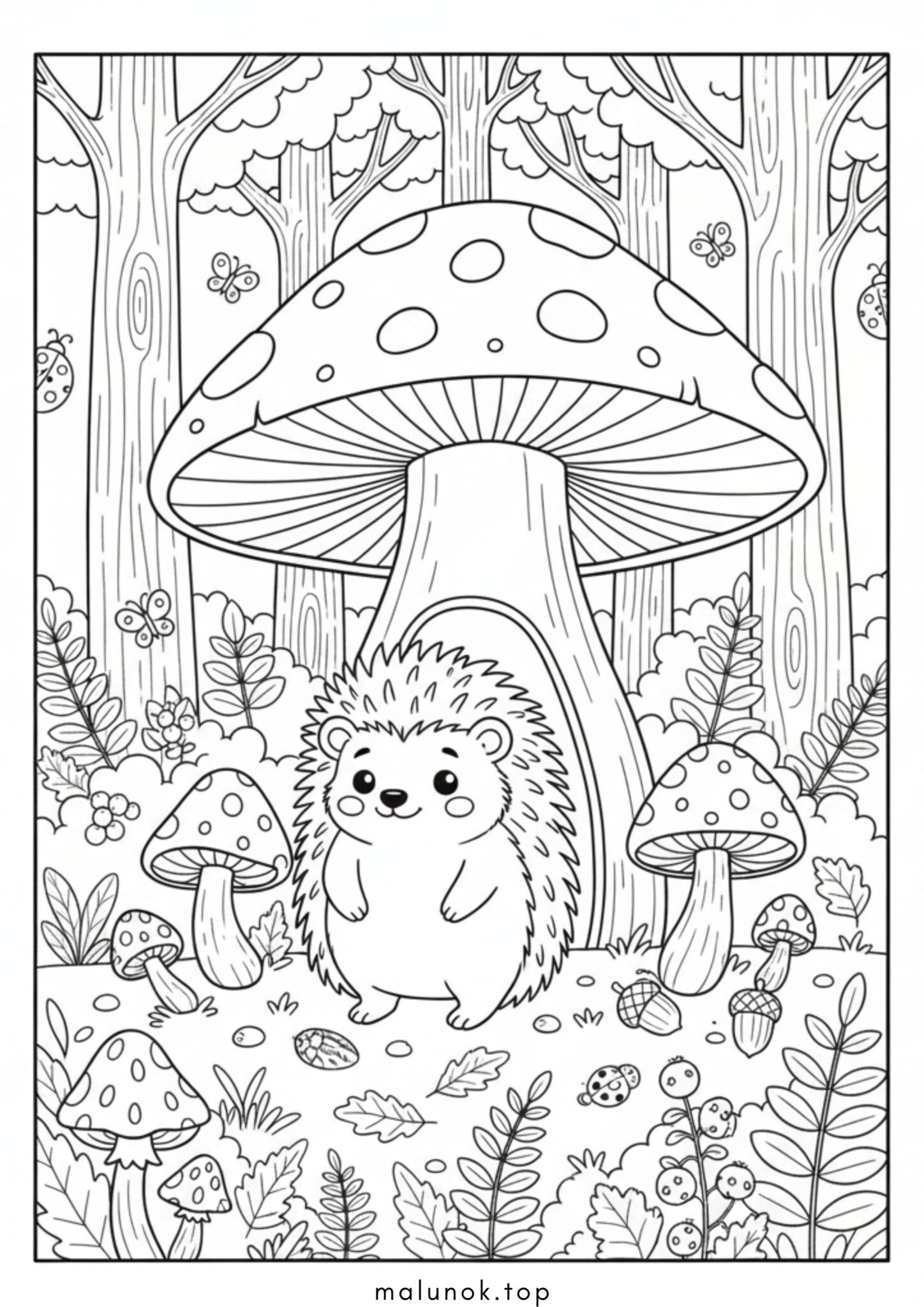 Раскраска Їжачок під грибочком
