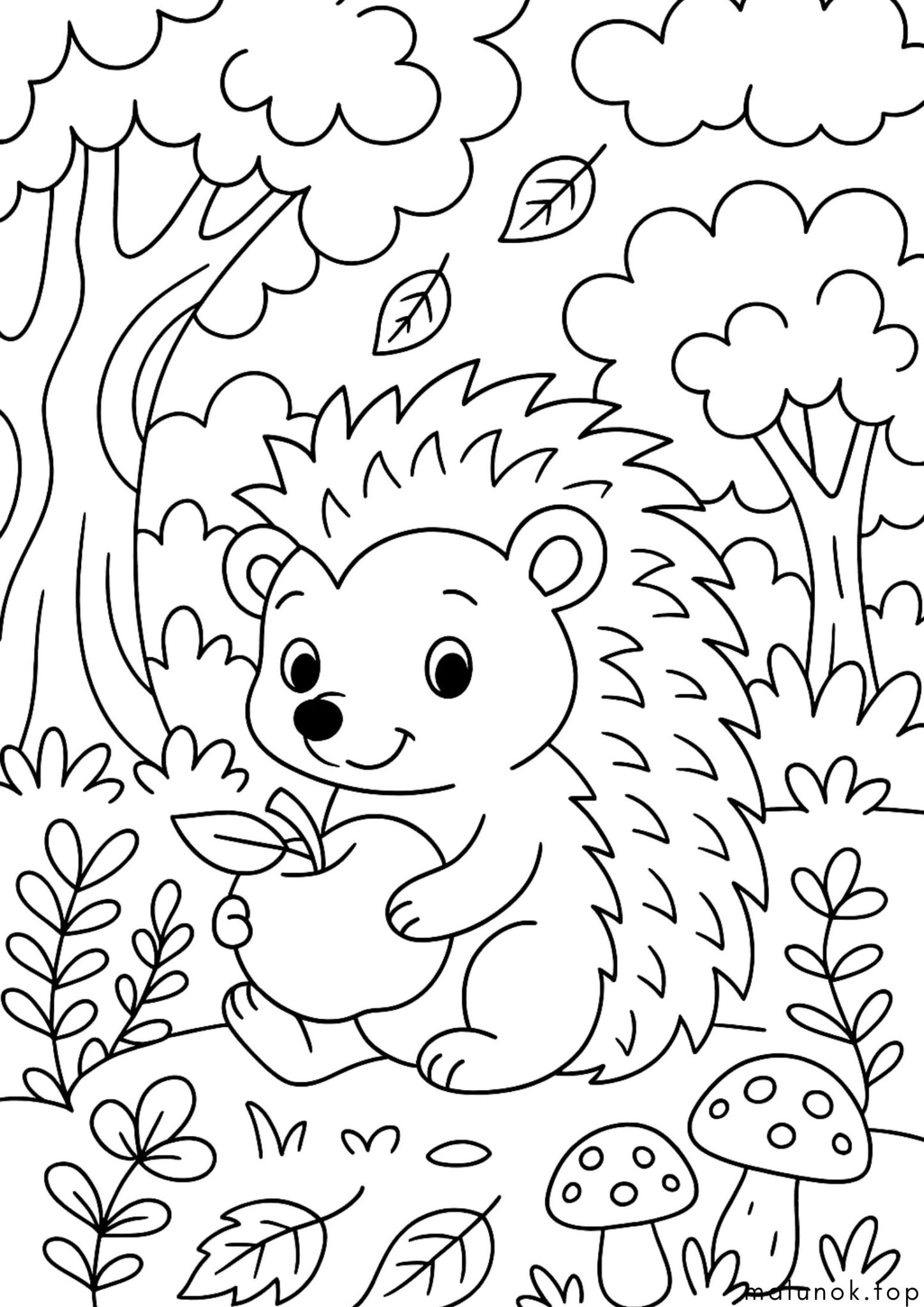 Раскраска Їжачок з яблучком у лапках