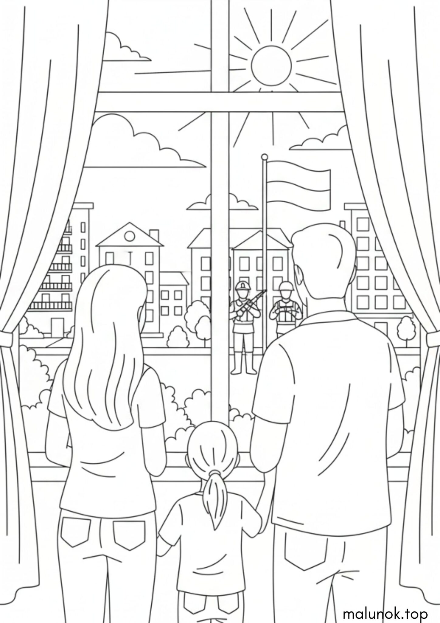 Раскраска Дякуємо ЗСУ — Місто, яке прокинулося в безпеці