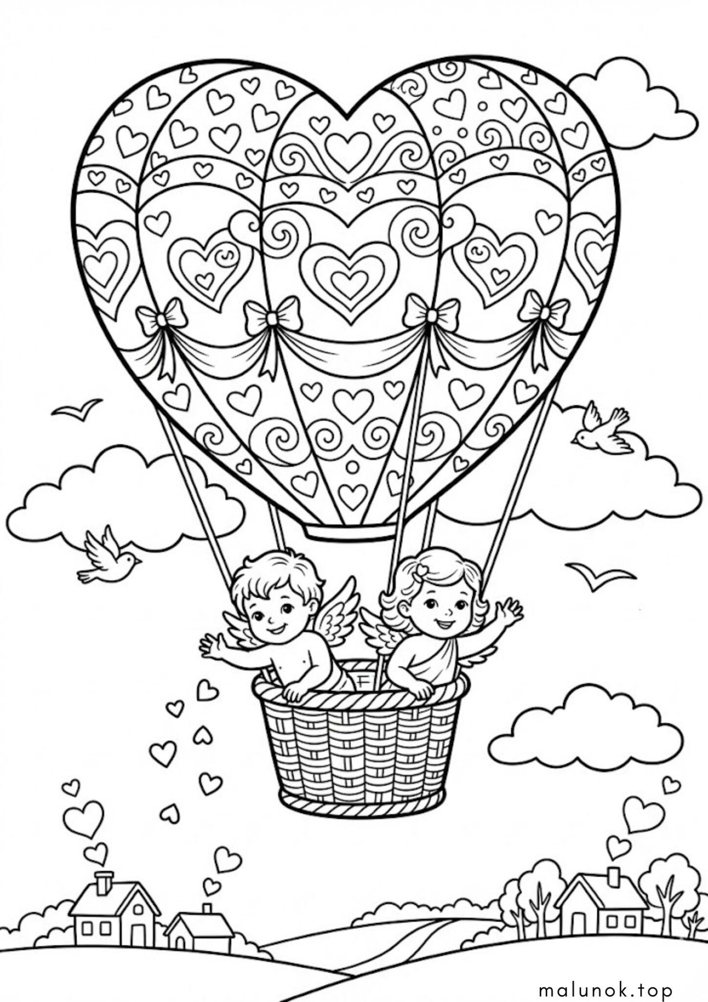 Раскраска До дня святого Валентина – Повітряна куля кохання