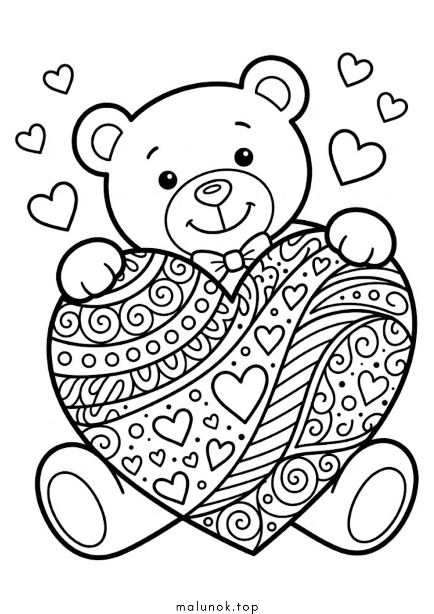 Раскраска До дня святого Валентина – Ведмедик з великим серцем