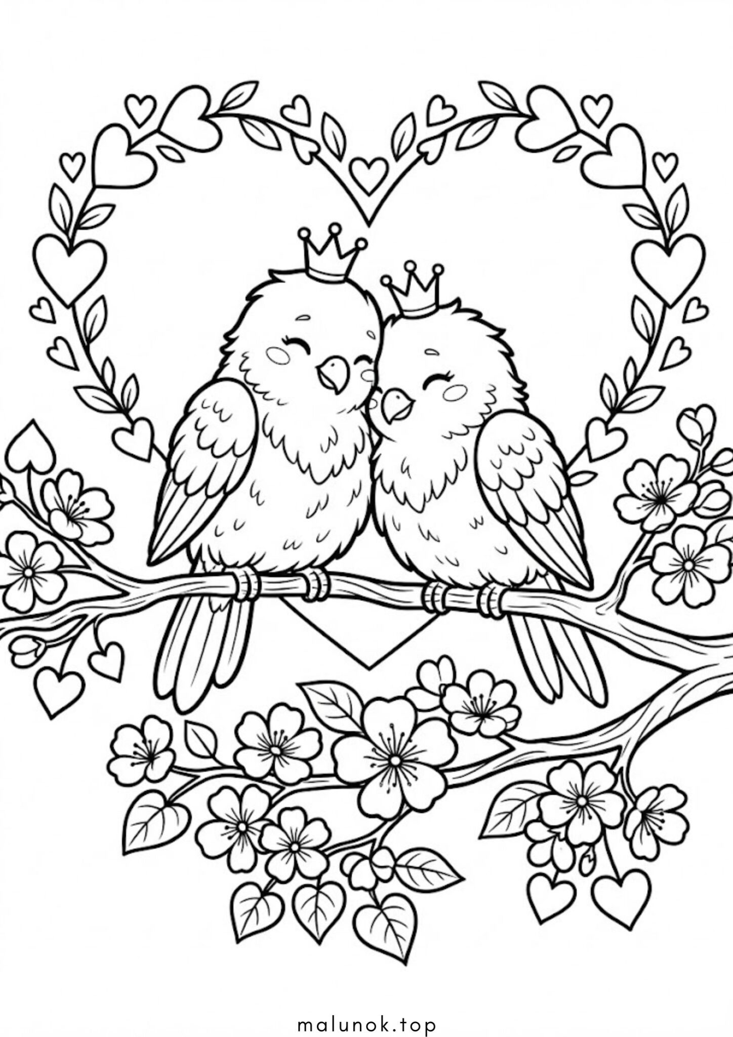 Раскраска До дня святого Валентина – Закохані пташки