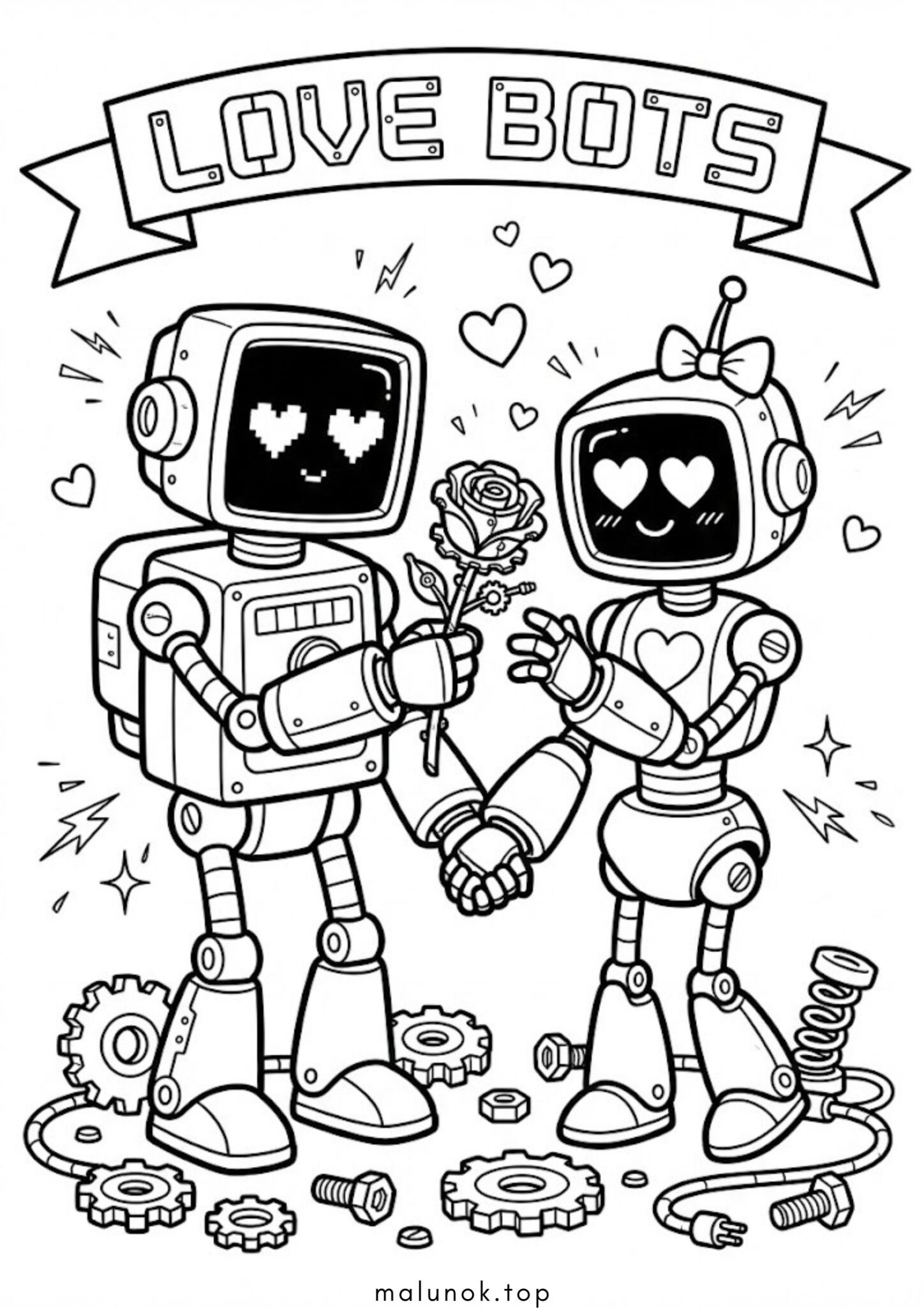 Раскраска До дня святого Валентина – Закохані роботи