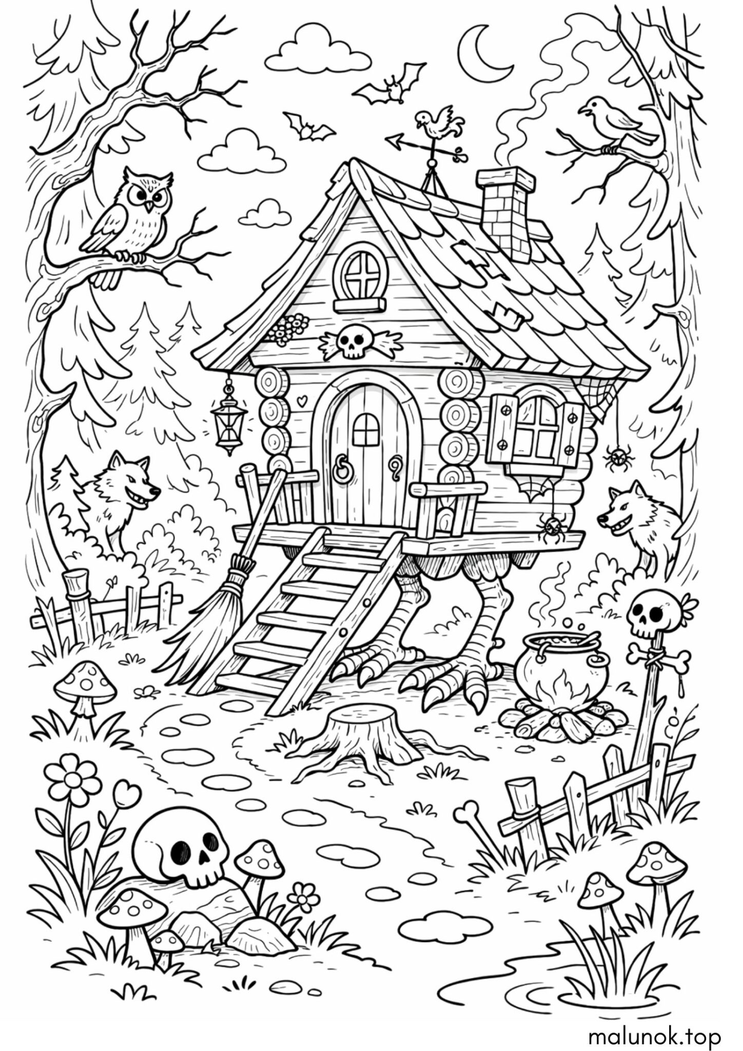 Раскраска Хатинка на курячих ніжках Баби-Яги