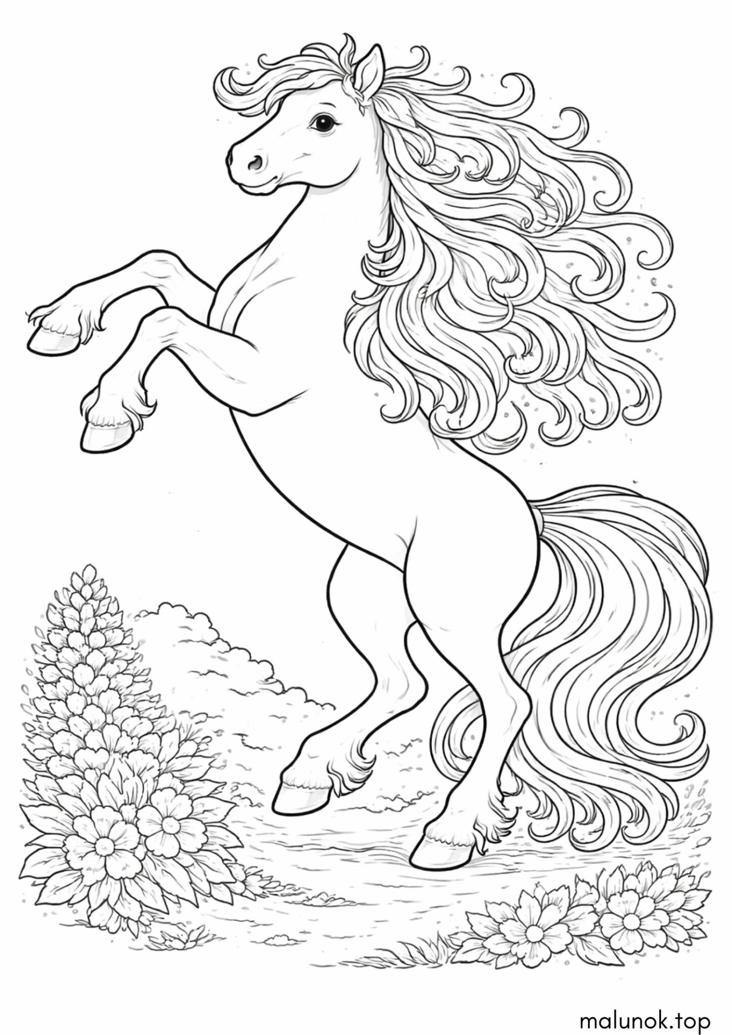 Раскраска Кінь на дибах